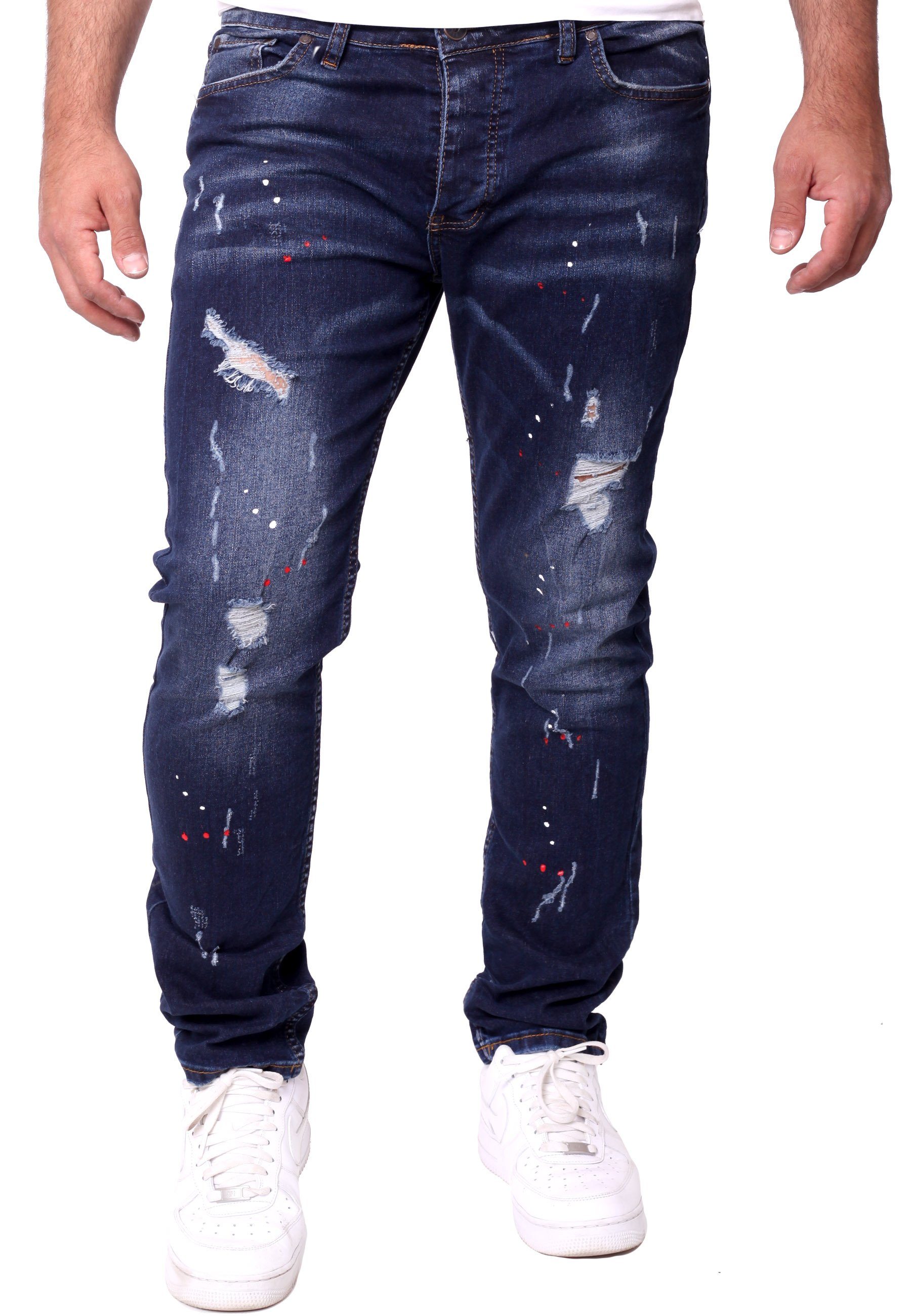 Reslad Destroyed-Jeans Reslad Jeans Herren Color-Splashes Stretch Denim Destroyed Jeanshose Destroyed Jeanshose Männer-Hose Slim Fit