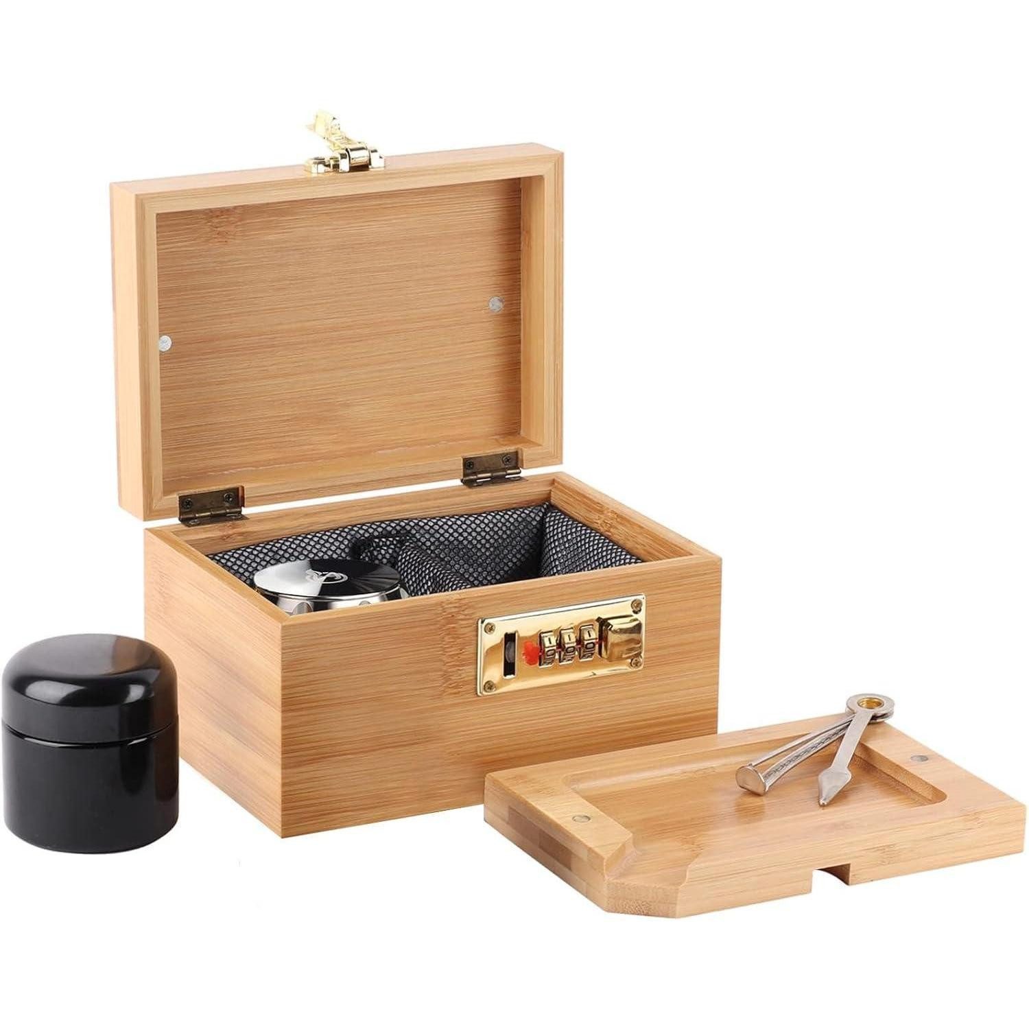 LuxusKollektion Dekokiste Bambusbox Zahlenschloss Glasbehälter Weihnachtsgeschenk 17 x 12 x 10cm