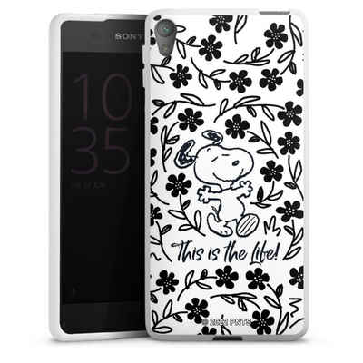 DeinDesign Handyhülle Peanuts Blumen Snoopy Snoopy Black and White This Is The Life, Sony Xperia E5 Silikon Hülle Bumper Case Handy Schutzhülle