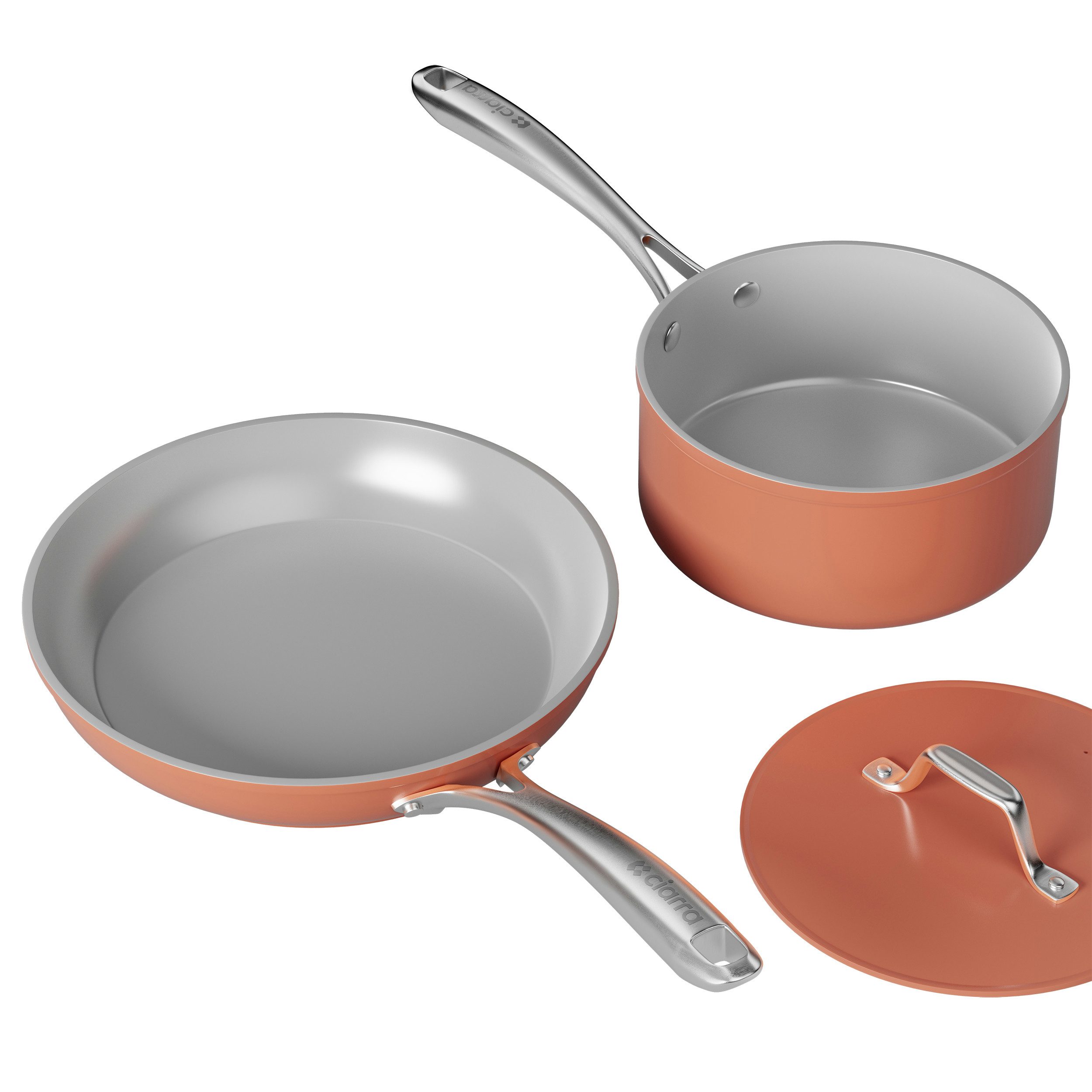 CIARRA Topf-Set MOP2026-3, Aluminium, Keramik, Gusseisen, Eisenguss (Topf- & Pfannen-Sets, 2-tlg., Backofen, Induktionsgeeignet), Ciarra Beyond Kochgeschirr Pfannenset Antihaftbeschichtung mit Deckeln