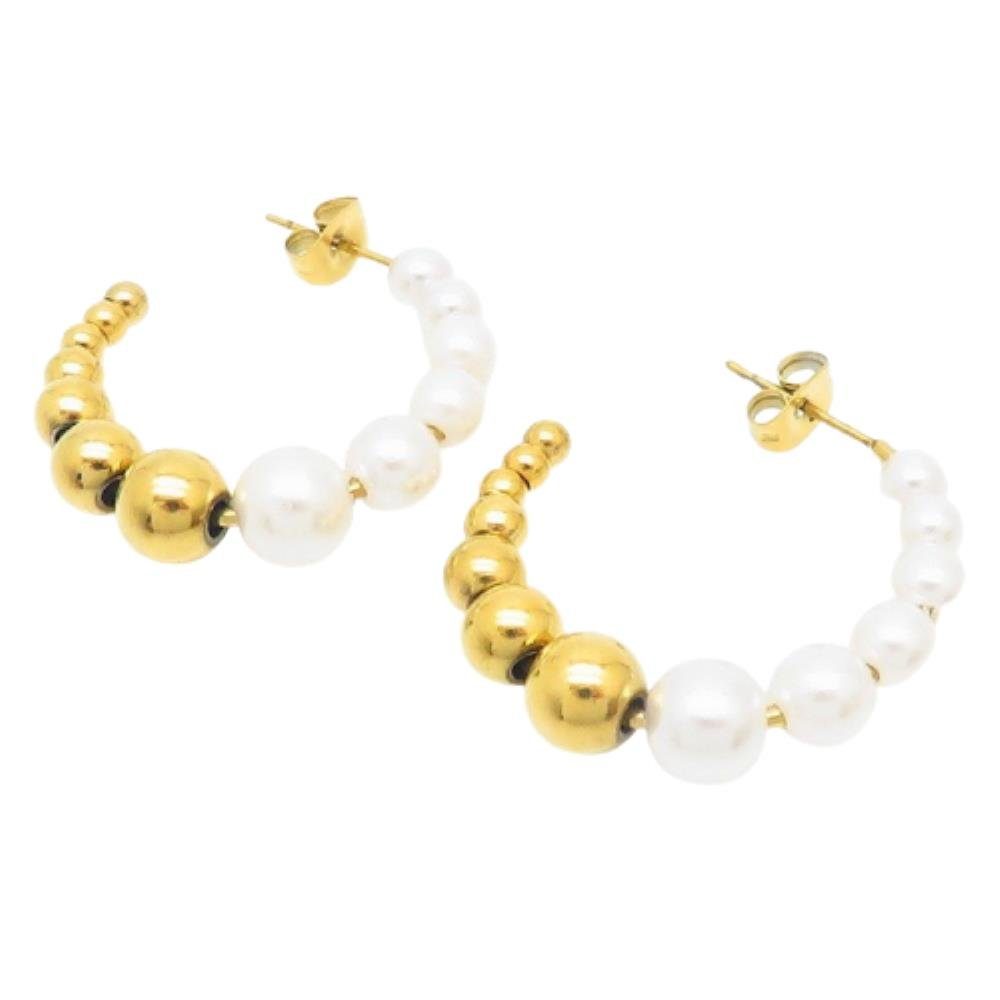 BUNGSA Creolen-Set Halbcreolen Boho Style Edelstahl Perlen gold 2-tlg), aus Damen Ohrringe Ohrschmuck Paar mit (2 Stück), (1