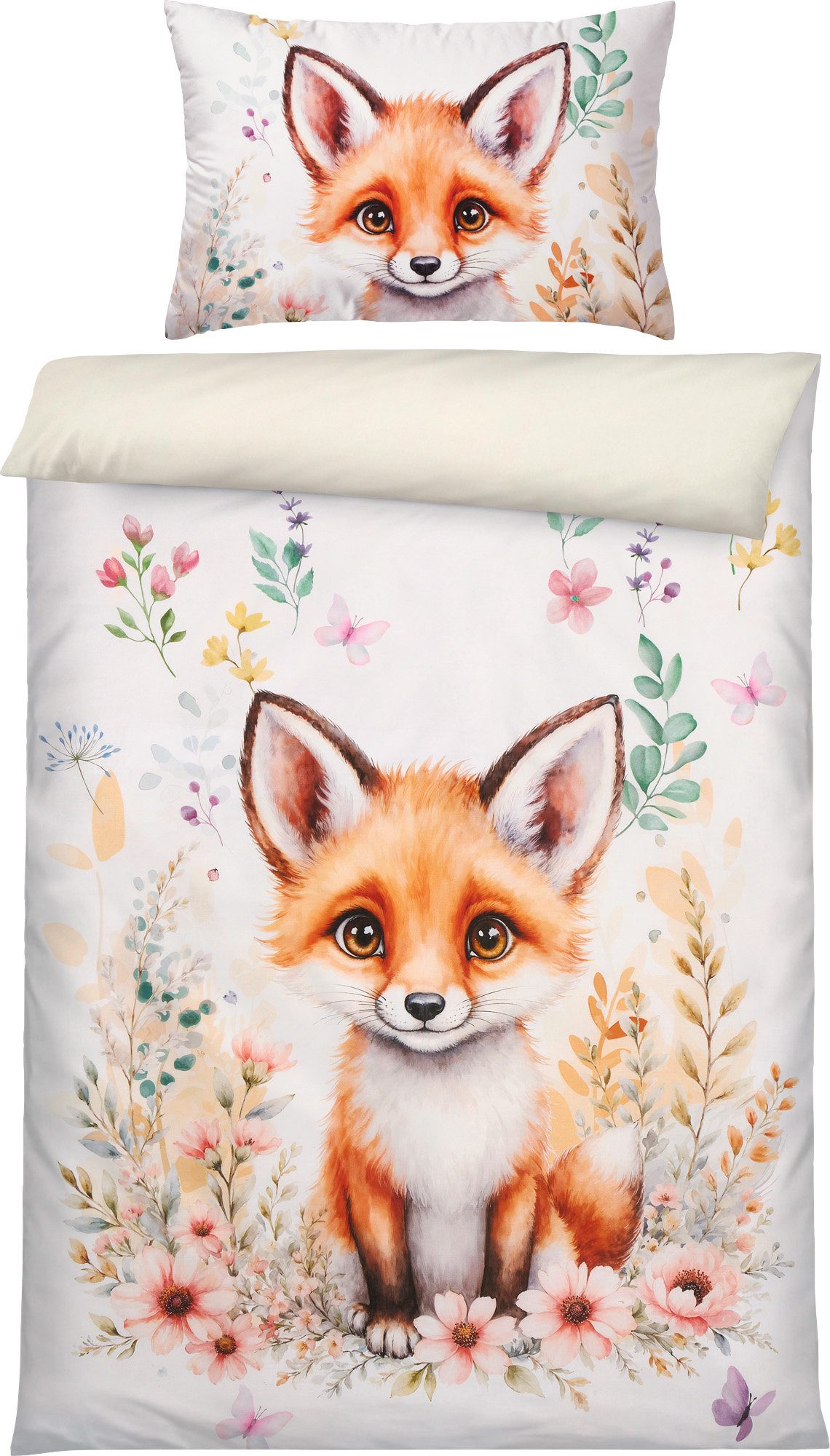 Erwin Müller Kinderbettwäsche Kinder-Wendebettwäsche, Baumwolle, Edelflanell Blumen/Tiermotive: Fuchs