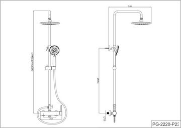 YOOZENA Duschsystem Komplettset, Regendusche mit armatur, Höhe 120 cm, 3 Strahlart(en), mit armatur, Duschsystem mit Regendusche, Duschkopf mit 3 Strahlarten