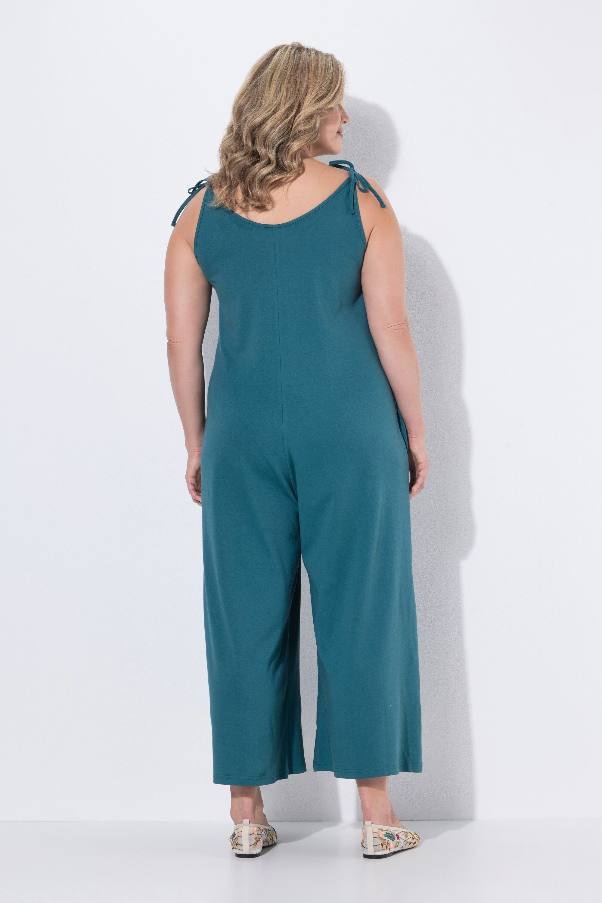 Ulla Popken Schlupfhose Jersey-Jumpsuit weites Bein Ziernaht Biobaumwolle