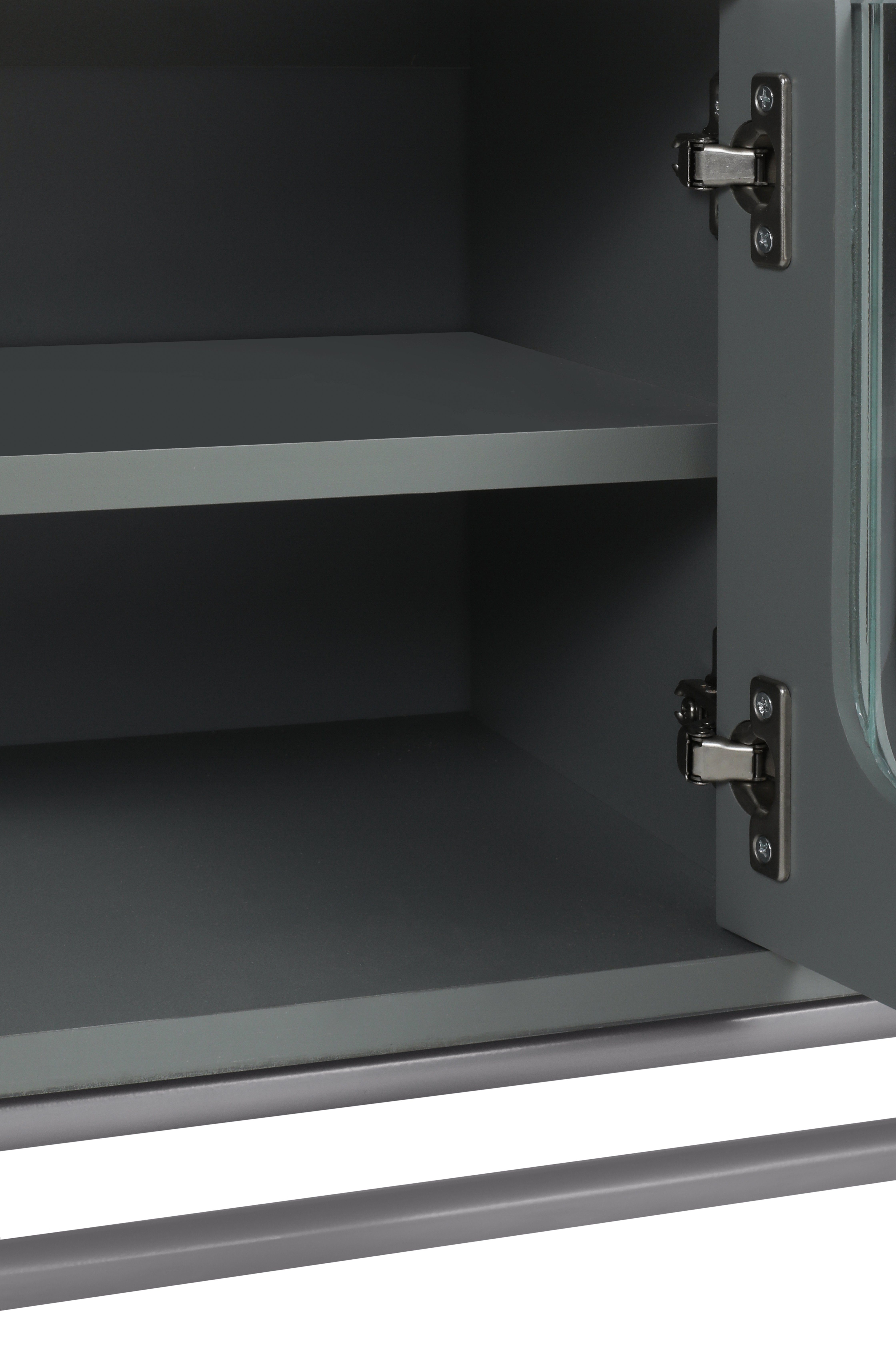 Lowboard (TV Schrank mit 4 Türen und 2 Regal), Hochglanz Tischplatte in Marmoroptik und schöne Glastür, Breite 150 cm