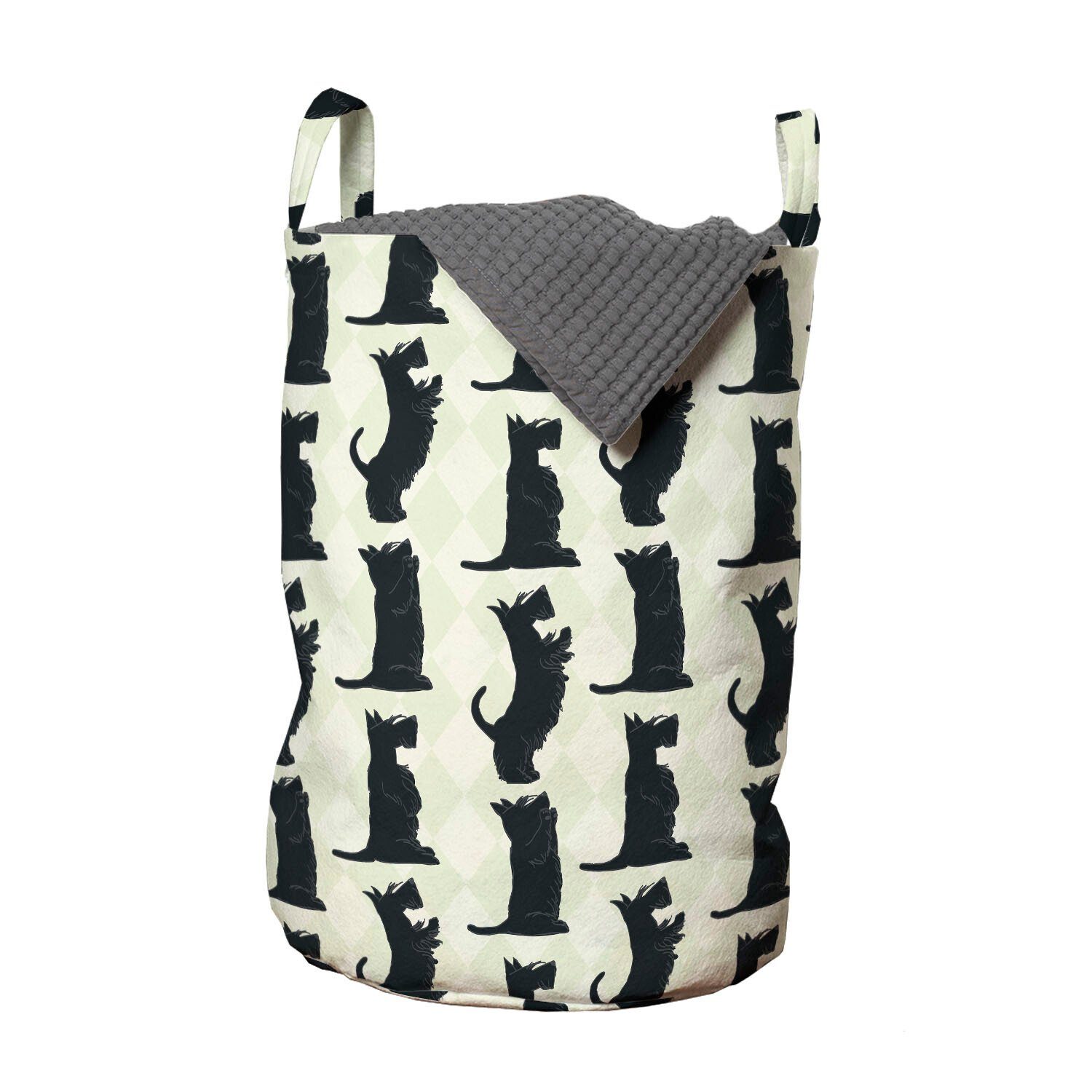 Kordelzugverschluss Wäschesäckchen Checkered Waschsalons, Dog mit Griffen Abakuhaus Scottie Rhombus-Motiv für Wäschekorb