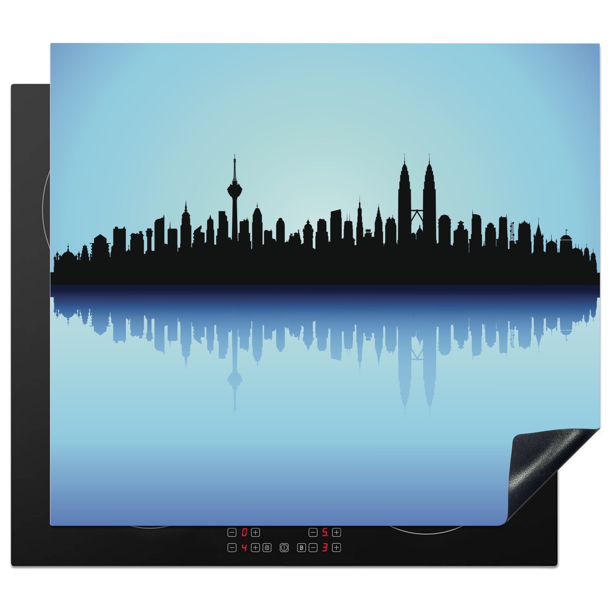 MuchoWow Herdblende-/Abdeckplatte Eine Illustration der Skyline von Kuala Lumpur in Malaysia, Vinyl, (1 tlg), 57x51 cm, Induktionsschutz, Induktionskochfeld, Ceranfeldabdeckung