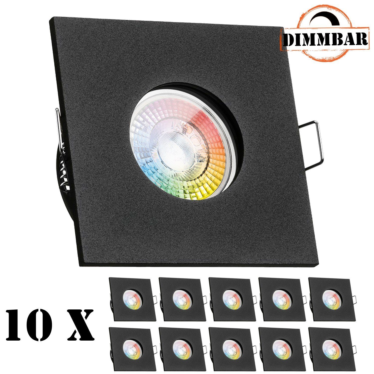 LEDANDO LED Einbaustrahler 10er IP65 LED 3W extra schwarz Set LED in flach RGB Einbaustrahler mit