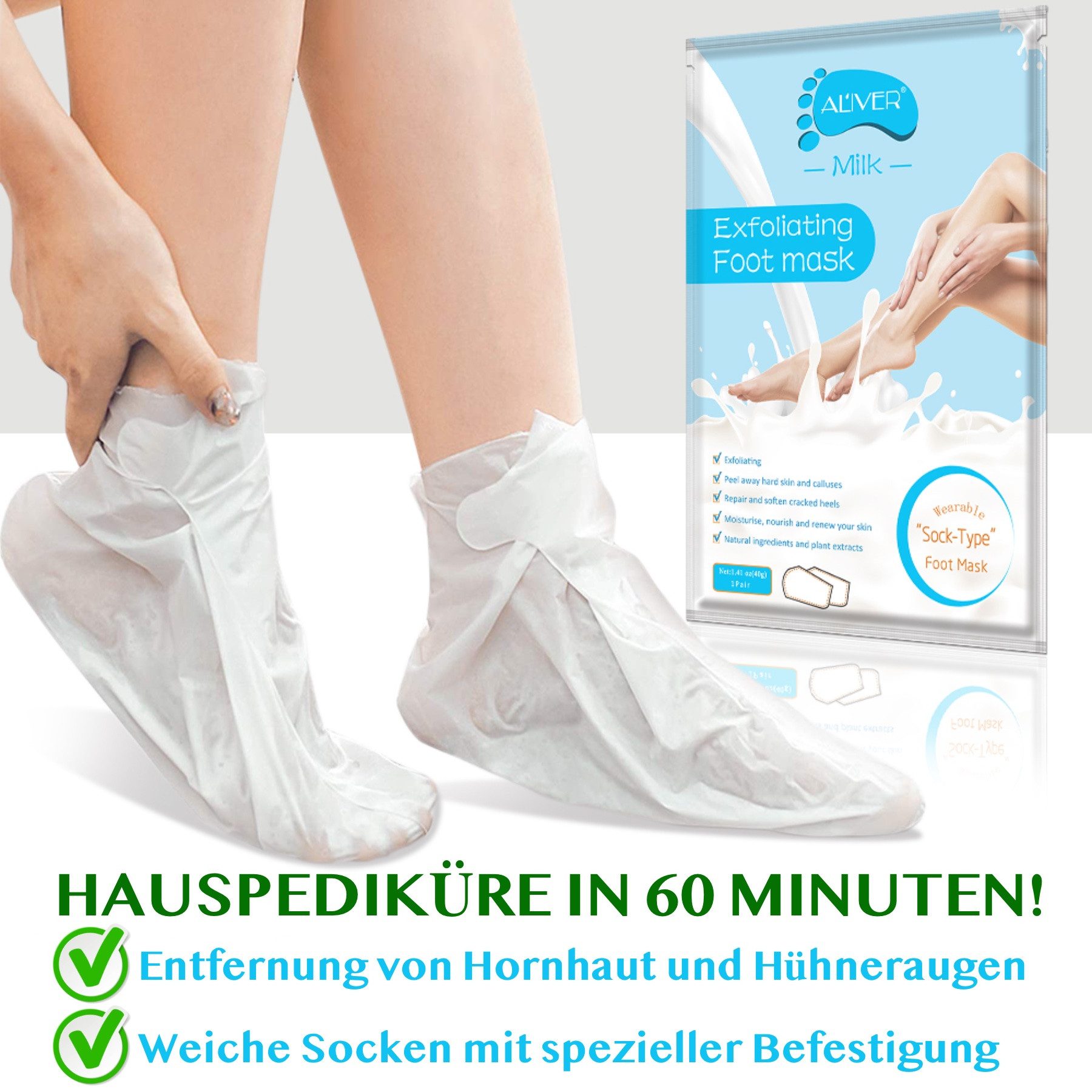 ALIVER Fußmaske Fußpflege Anti Hornhaut Socken Milk Soft Aliver, 1-tlg.