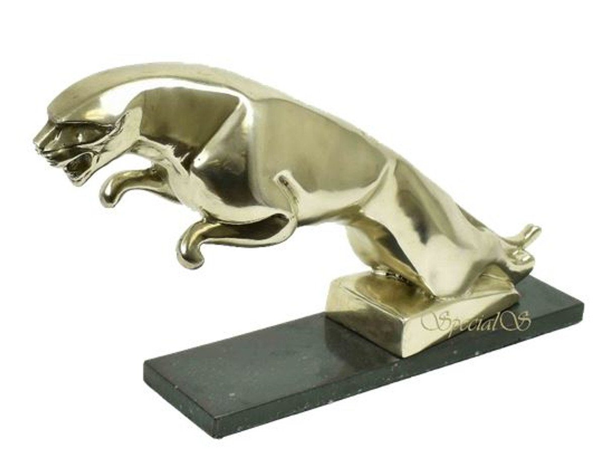29 H. x Bronze 54 Skulptur Casa / Versilberte Holzsockel Schwarz Jaguar - Dekofigur 13 cm auf x Silber Bronzefigur Padrino Luxus