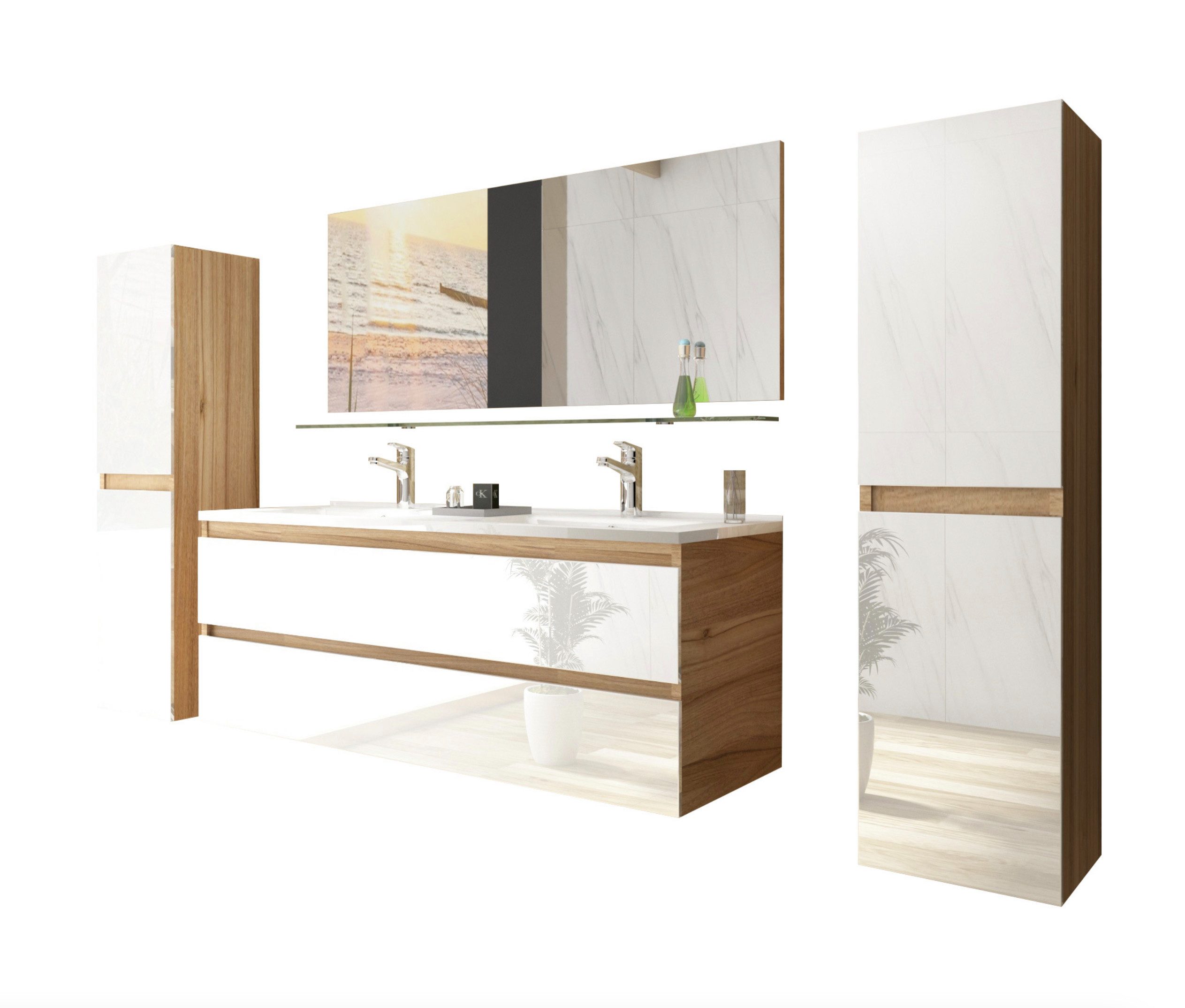 Homeline Badmöbel-Set Leonard Doppelwaschtisch doppelwaschbecken Eiche / We günstig online kaufen