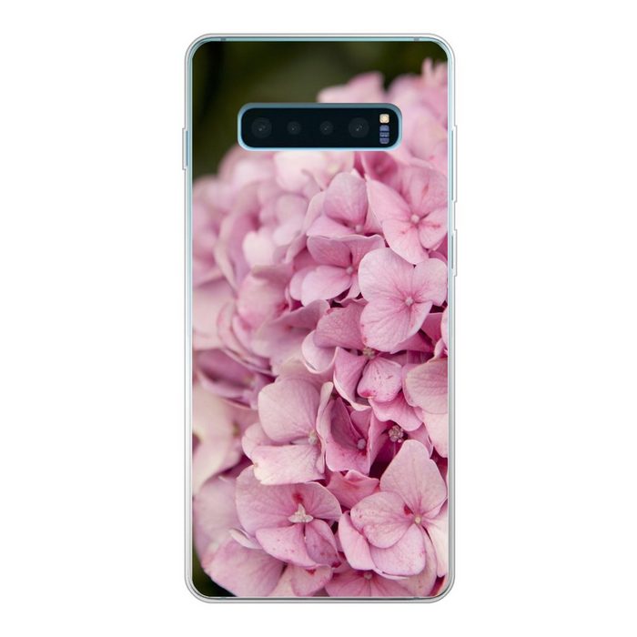 MuchoWow Handyhülle Nahaufnahme einer rosa Hortensie Phone Case Handyhülle Samsung Galaxy S10+ Silikon Schutzhülle