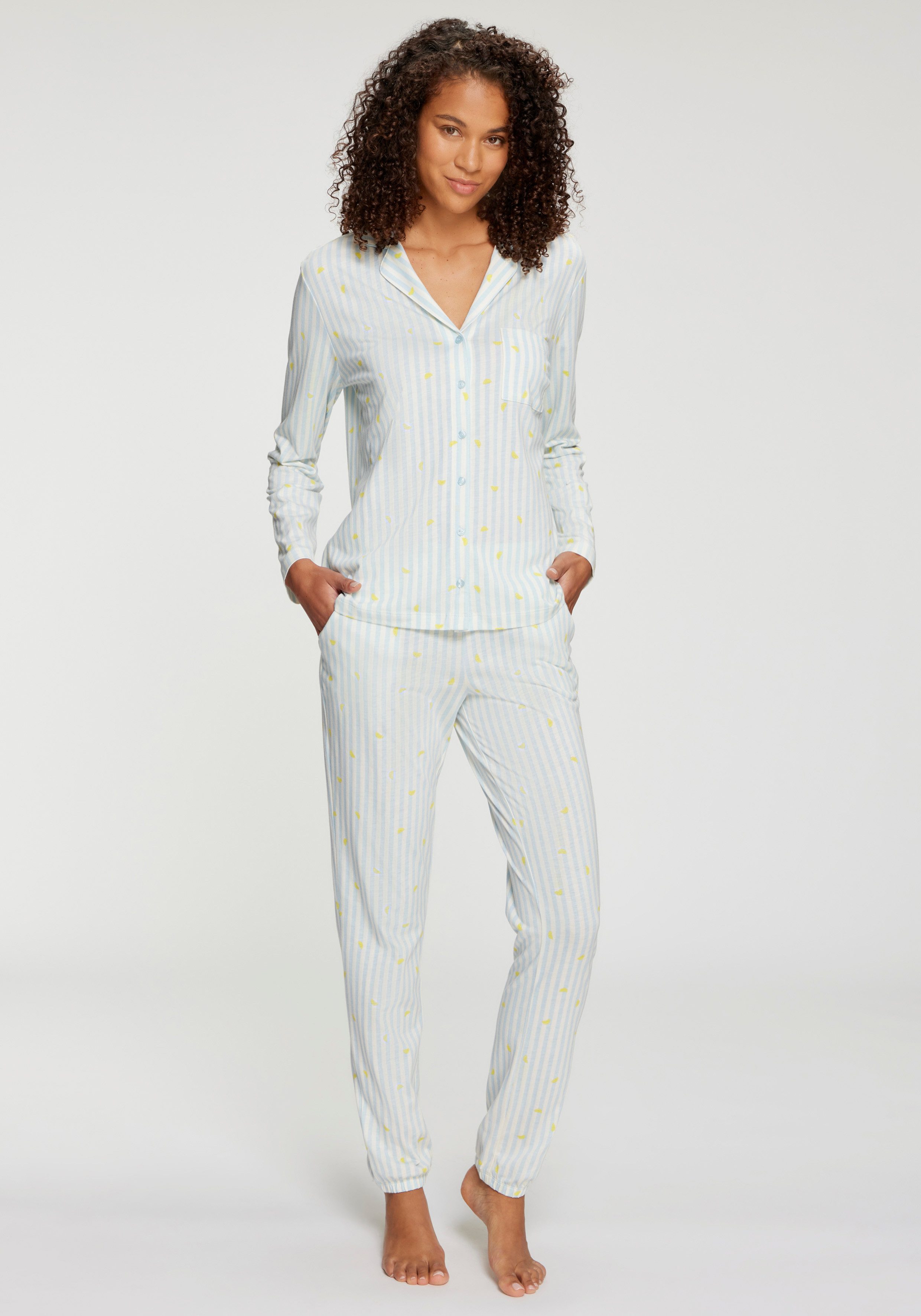 Vivance Dreams by Lascana Pyjamaoberteil mit süßem Streifen- und Früchtedruck – Bild 3 von 5