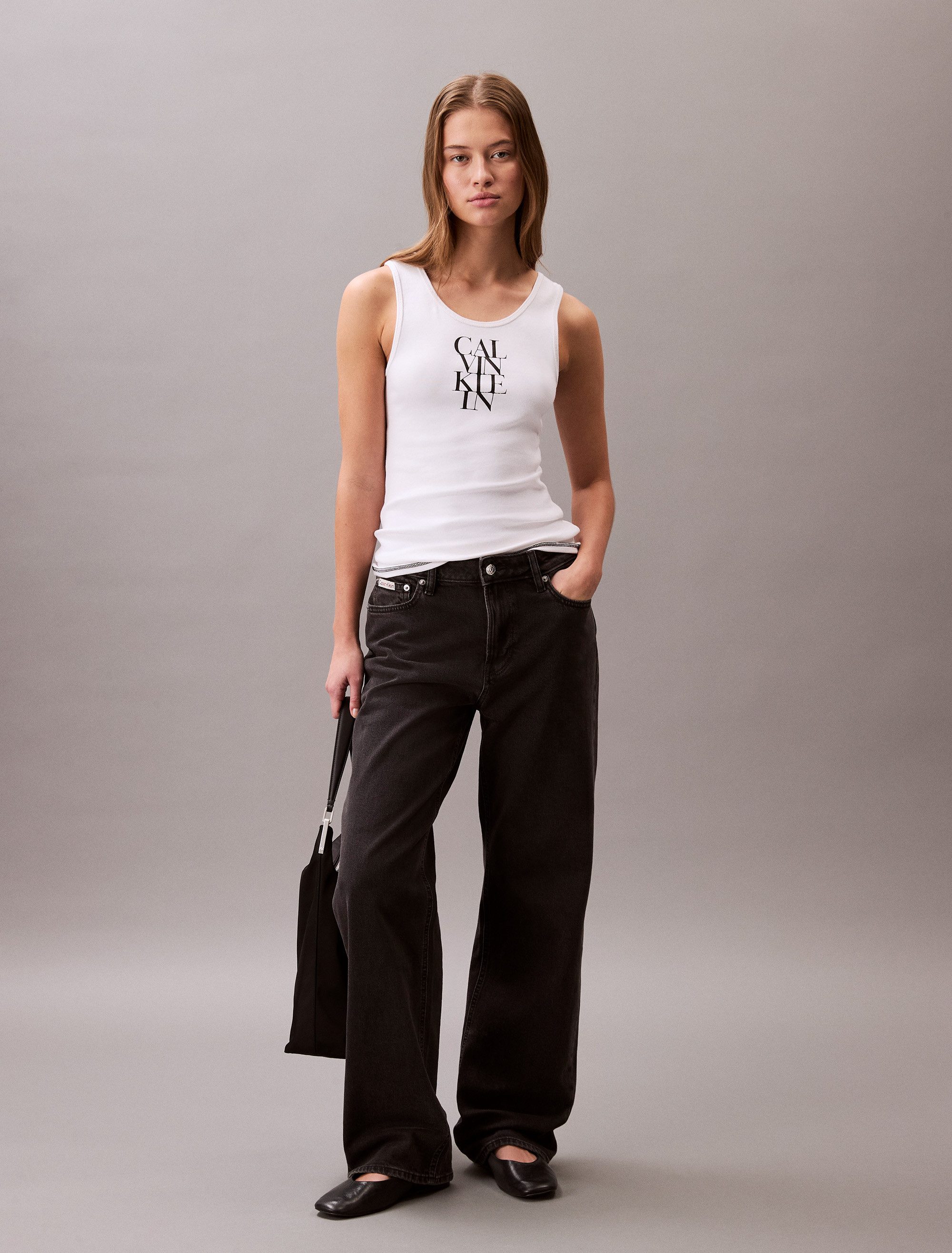 Calvin Klein Jeans Tanktop SL COTTON RIB SOLID TANK Mit tiefem Rundhalsausschnitt