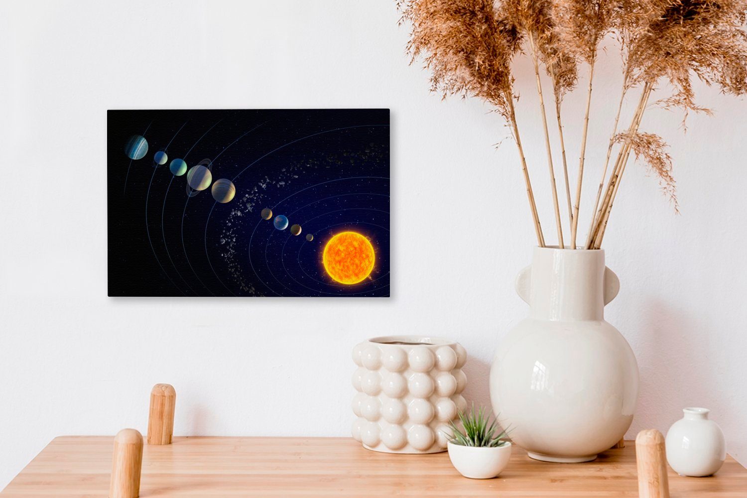 30x20 Sonnensystems, (1 Leinwandbilder, Aufhängefertig, St), OneMillionCanvasses® des Wanddeko, cm Illustration Wandbild Eine Leinwandbild