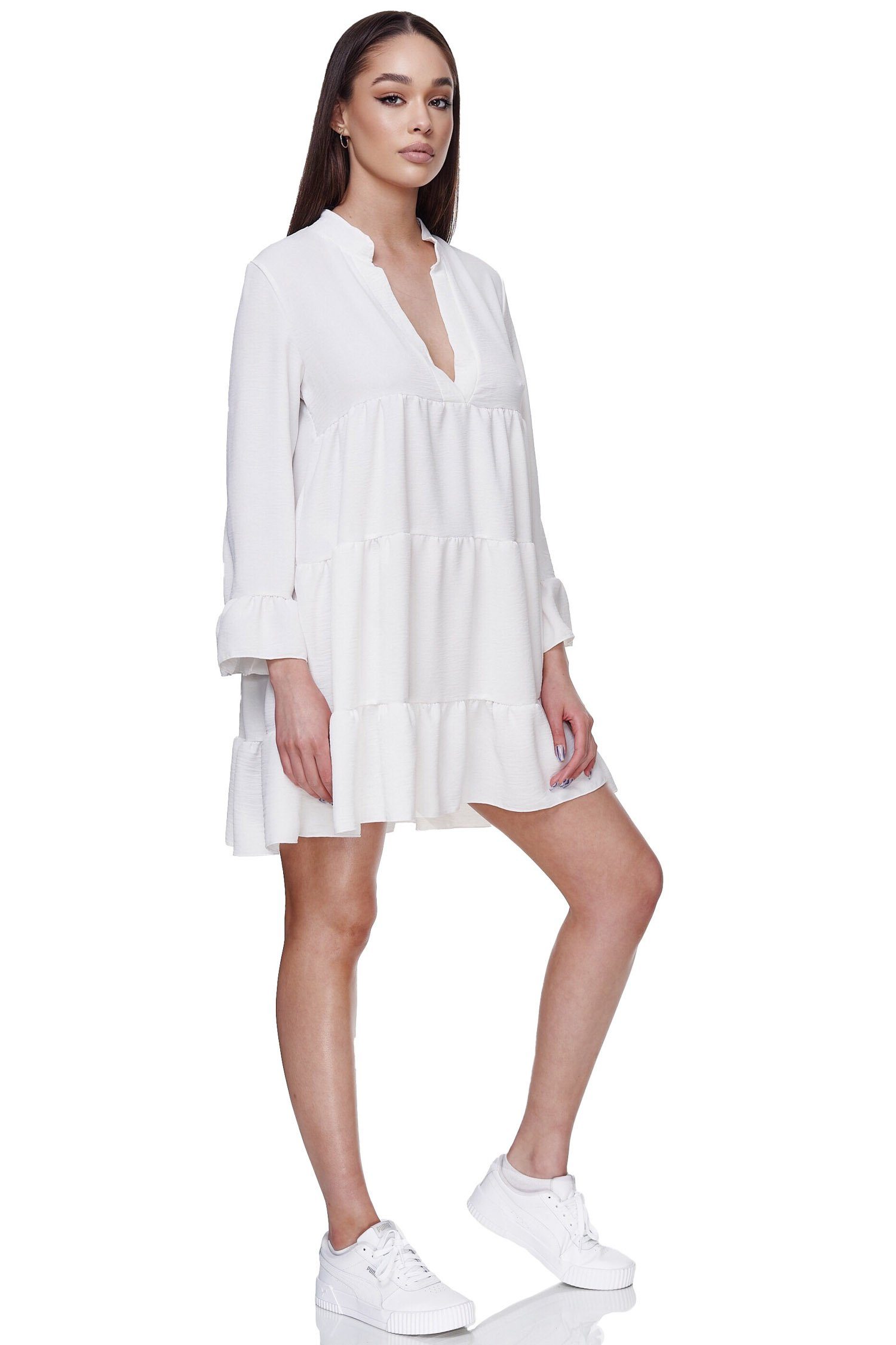 Rayshyne Minikleid RS-04 (Midi Tunika Sommer Kleid mit Rüschen)
