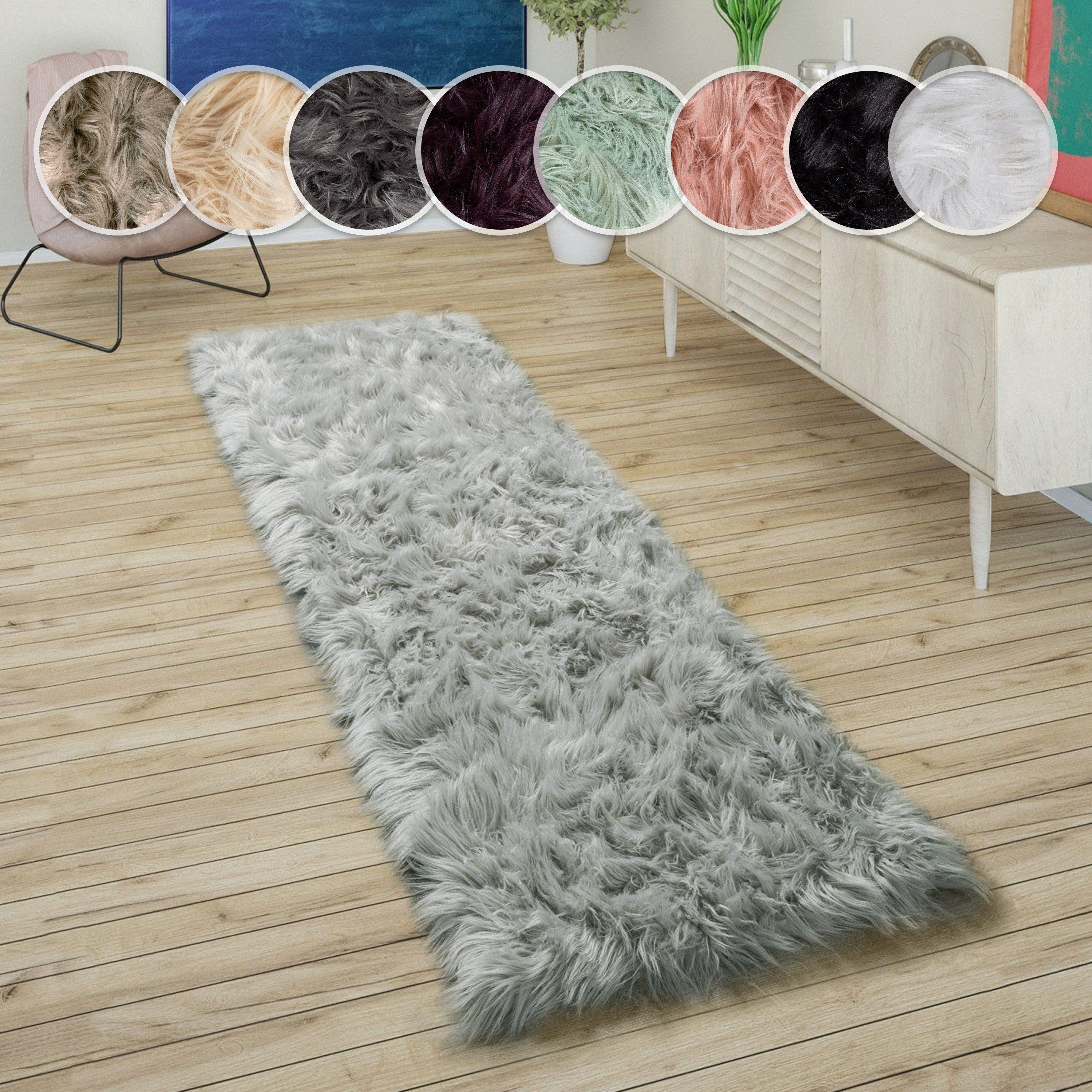 Paco Home Hochflor-Läufer Playa 960, rechteckig, Höhe: 64 mm, Läufer, Kunstfell, Flokati-Optik, weich und flauschig, Uni-Farben