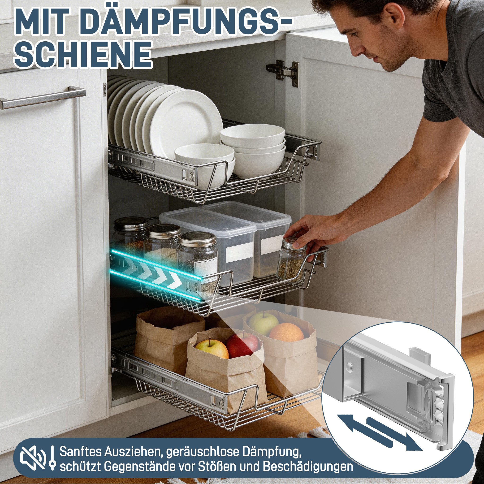 FIVMEN Schublade Teleskopschublade 2 Stück Ausziehbare Küchenschublade, Schlafzimmerschublade Küchen Regal, Silber/Schwarz – Bild 5 von 5