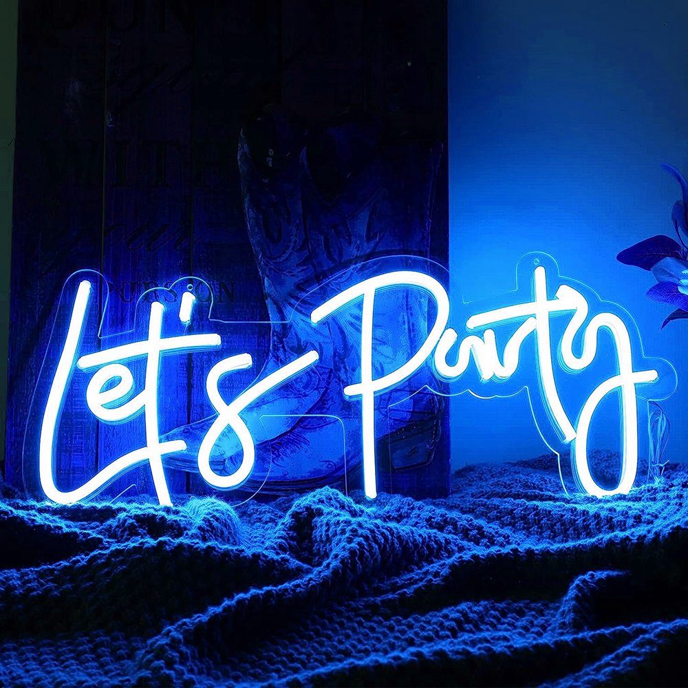 mit LED Blau Wanddeko Dekolicht Schalter, Party Party, Geburtstag USB, für Schlafzimmer Rosnek Hochzeit, Let's Neonlicht,
