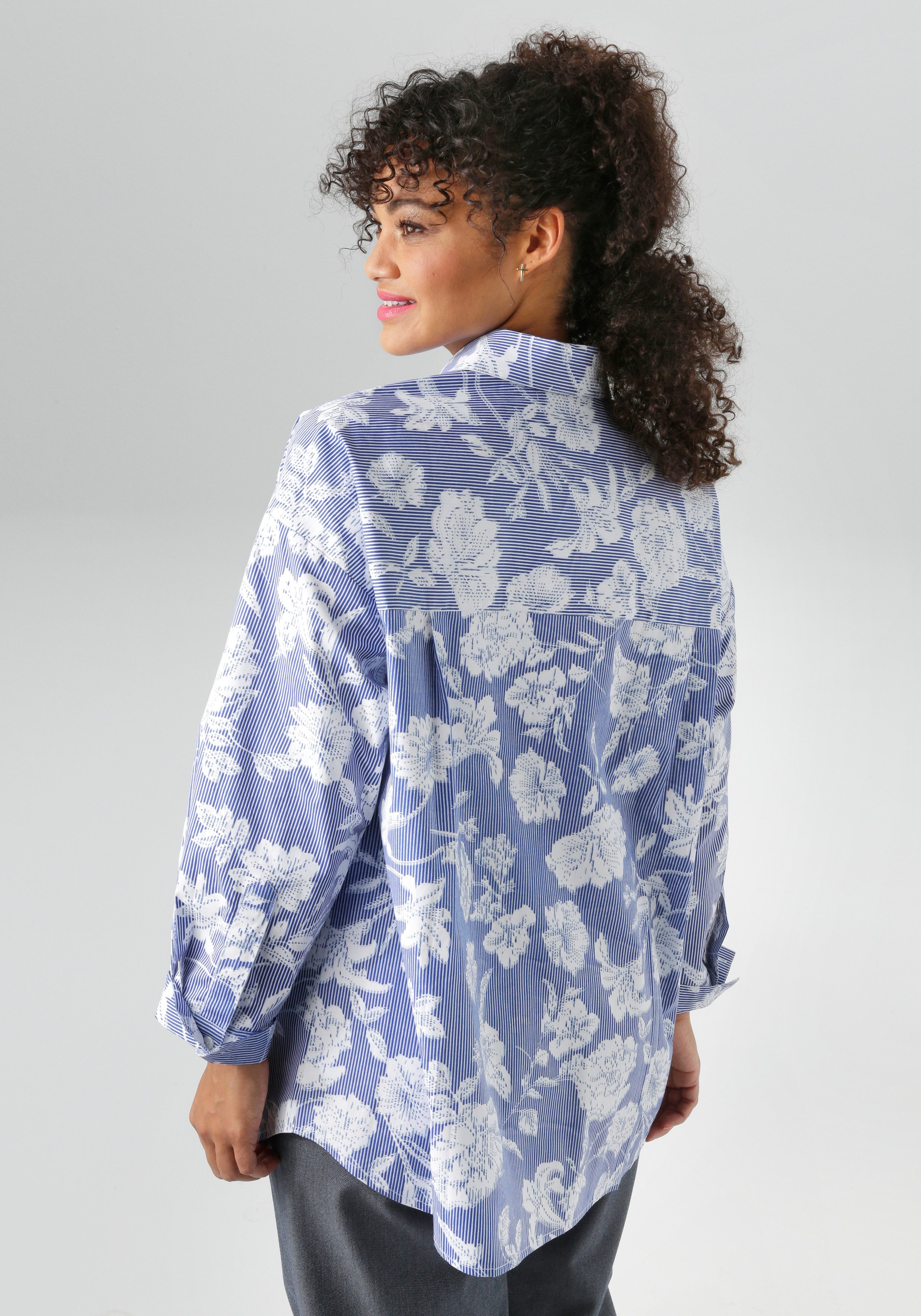 Aniston PLUS Hemdbluse mit trendigem Streifen und Blumendruck günstig online kaufen