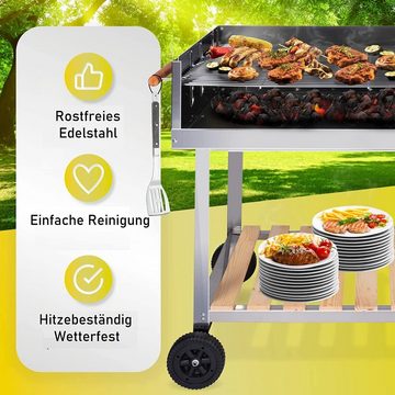 RESCH Holzkohlegrill 502599 BBQ mobiler Grillwagen, 10 Personen, 145 x 90 x 60cm, Grill, für Garten, Balkon, Camping, Terasse geeignet, Edelstahl Grillstation, Barbecue Griller, Holzkohlegrill, XXL Standgrill Outdoor Balkongrill Gartengrill Kohlegrill Campinggrill