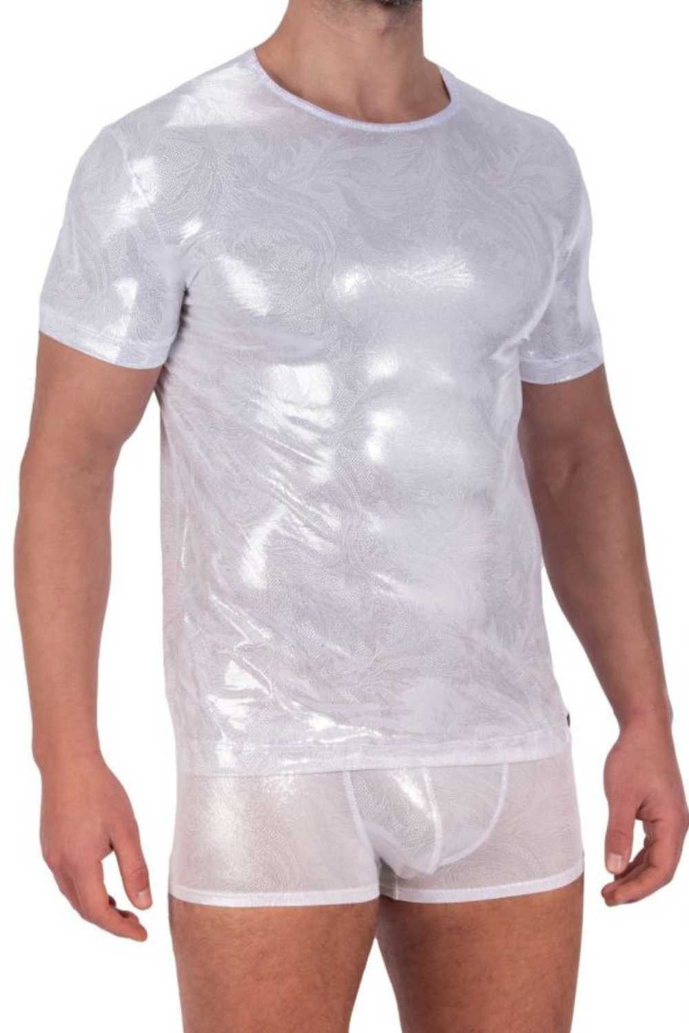 T-Shirt M2323 V Ausschnitt T-Shirt weiß silber
