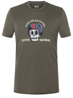 SUPER.NATURAL T-Shirt für Herren, Merino S&D HAMLET Totenkopf Motiv, atmungsaktiv