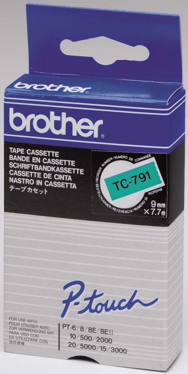 Brother Beschriftungsband Schriftbandkassette 9mm TC-791 grün/schwarz