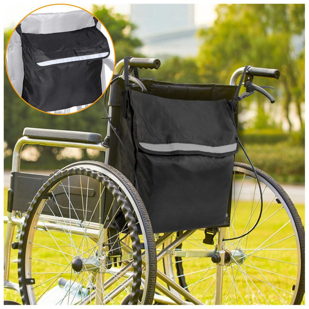 QUBEBU Aufbewahrungstasche Aufbewahrungstasche für Rollstuhl, Rollstuhl Zubehör, Rollstuhltasche (Rollstuhltasche Hinten Wasserdicht Oxford Rollstuhl Tasche Schwarz, multifunktional Tasche für Rollstühle, mit reflektierenden Streifen)