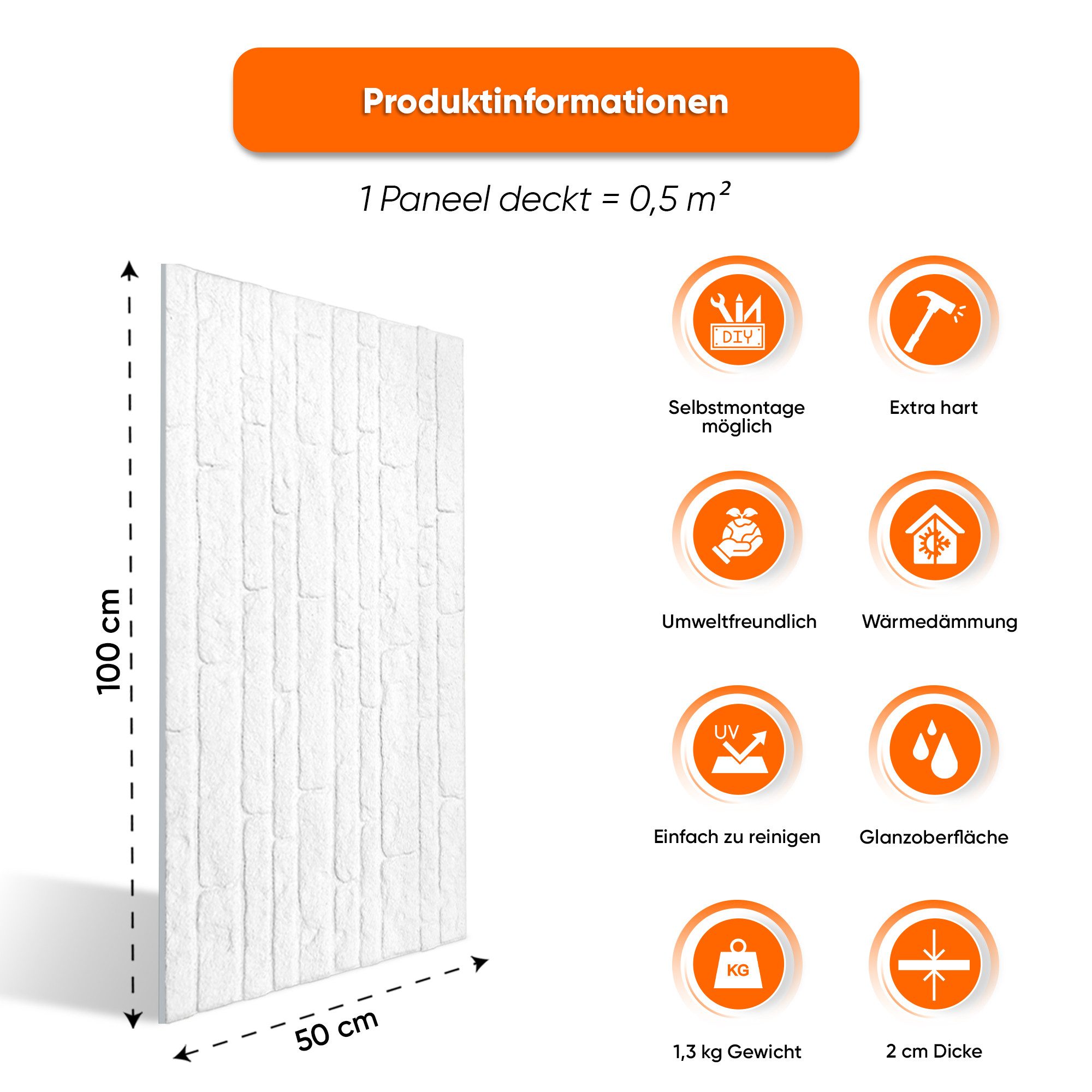 IZODEKOR 3D Wandpaneel EPS Styropor Wandverkleidung in Steinoptik – für Innen & Außen, BxL: 50x100 cm, 0,50 qm, (1er- oder 10er-Set, optional mit 4 Montageklebe – Bild 2 von 5