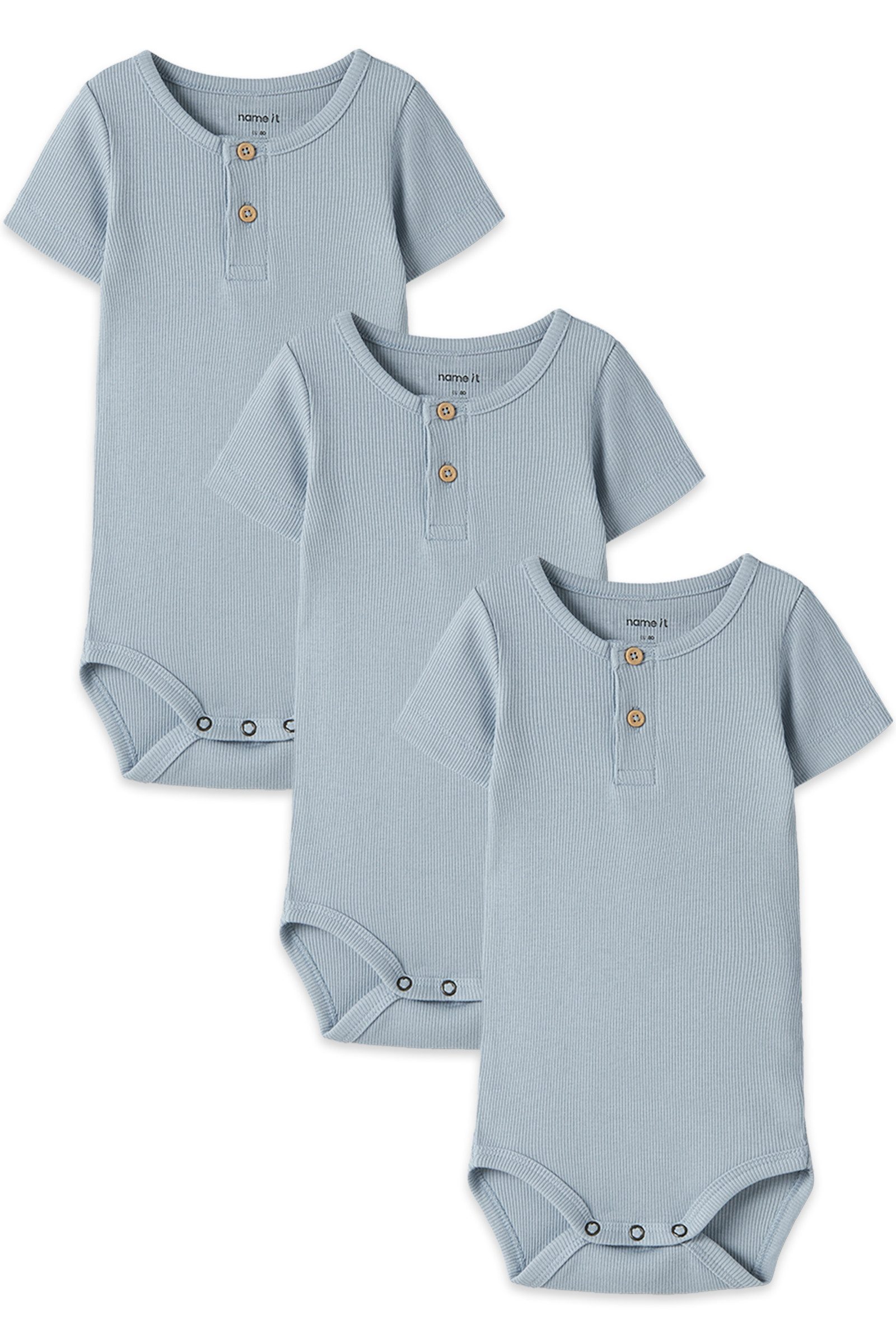 Name It T-Shirt-Body Rippstruktur Druckknöpfe Kurzarm 3er-Set für Baby - Mädchen (3-tlg) NBMKAB SS BODY NOOS