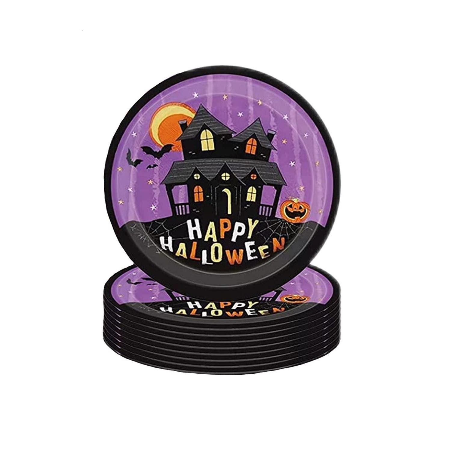 LuxusKollektion Pappteller Pappteller Rund 18cm Violett 16 Stk Halloween, (16 St)