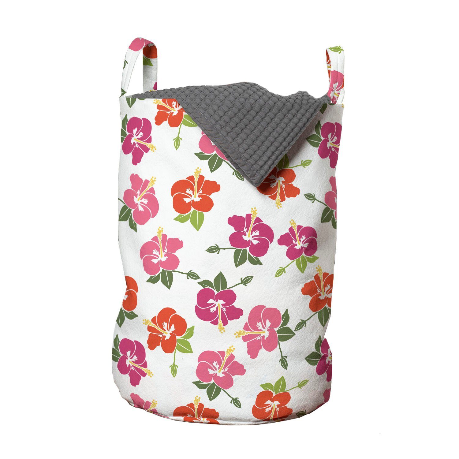 Abakuhaus Wäschesäckchen Wäschekorb mit Griffen für Detaillierte Hibiscus Flowers Blumen Waschsalons, Kordelzugverschluss