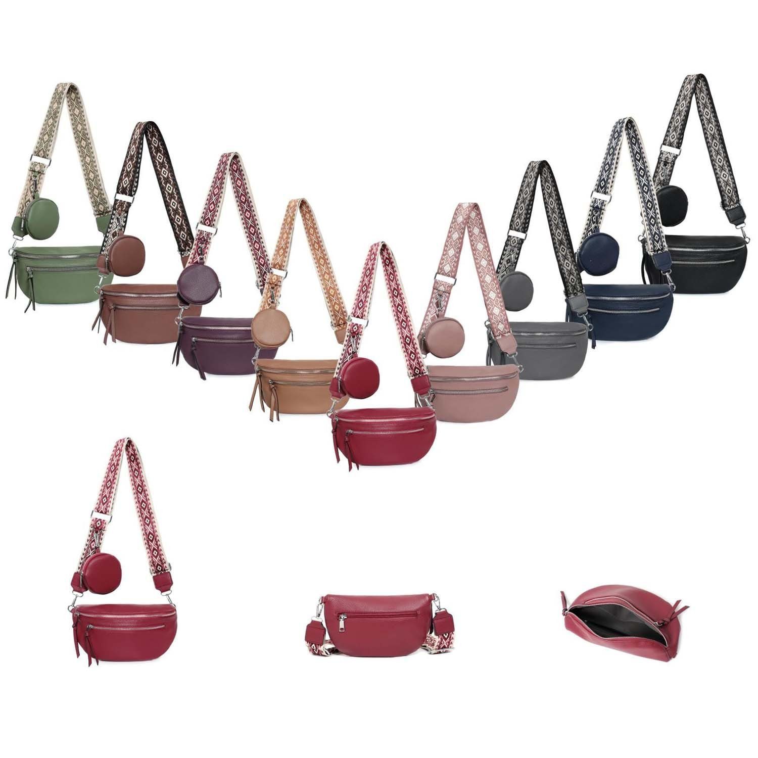 einer leicht Brusttasche Tasche mit CrossBody Gewicht Geldtasche Handytasche, einem Bag Schultertasche, Umhängetasche breitem aus Stoffgurt/Umhängeband), Damen (Spar-Set Bodybag, ITALYSHOP24 Bauchtasche Hüfttasche, Crossover Rot Muster