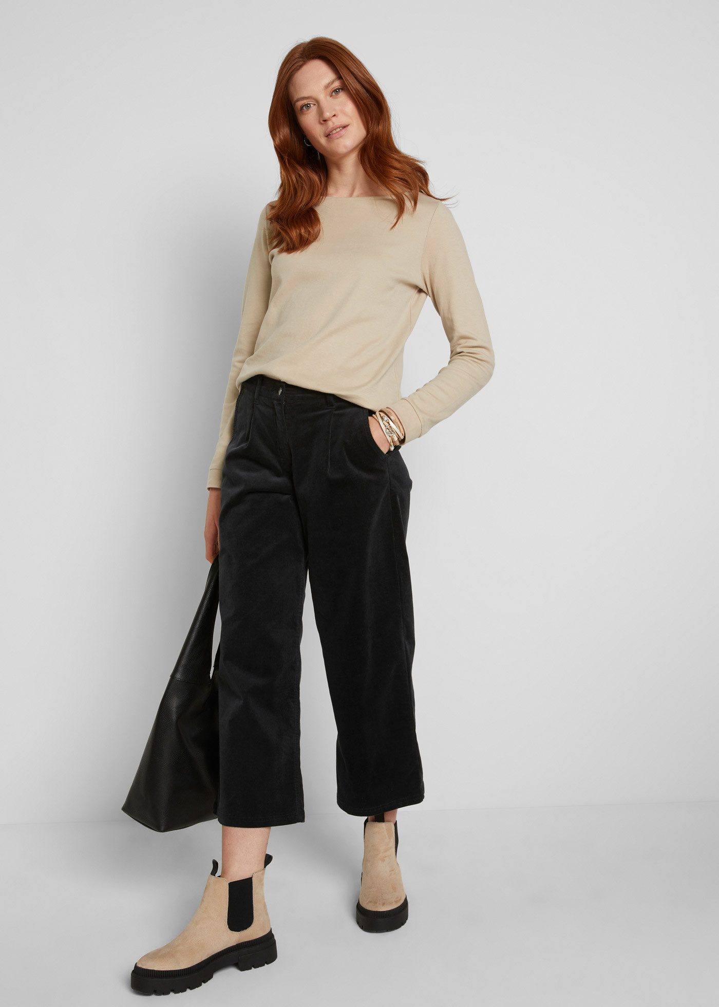 bonprix Cordhose Culotte aus Stretchcord, lockere Passform, hoher Bund, 7/8-Länge – Bild 5 von 5