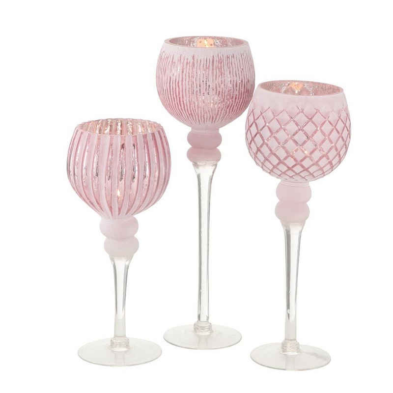 BOLTZE Windlicht Manou (Set, 3 St), Rosa Metallic, für Kerzen und Teelichter