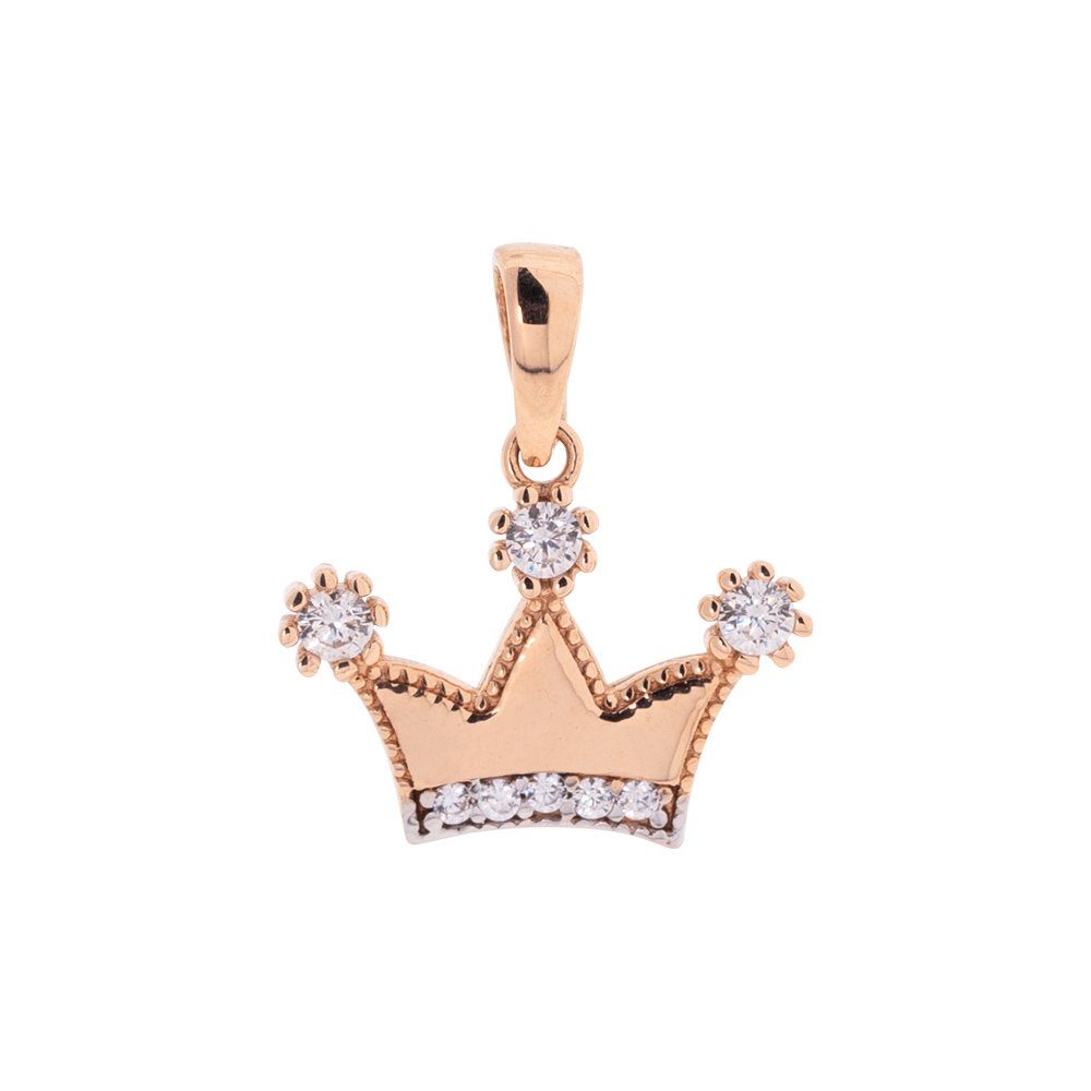 Golders Kettenanhänger als Krone aus 585 Rotgold mit Zirkonia (Set, 1-tlg), Goldschmuck Geschenk für Damen