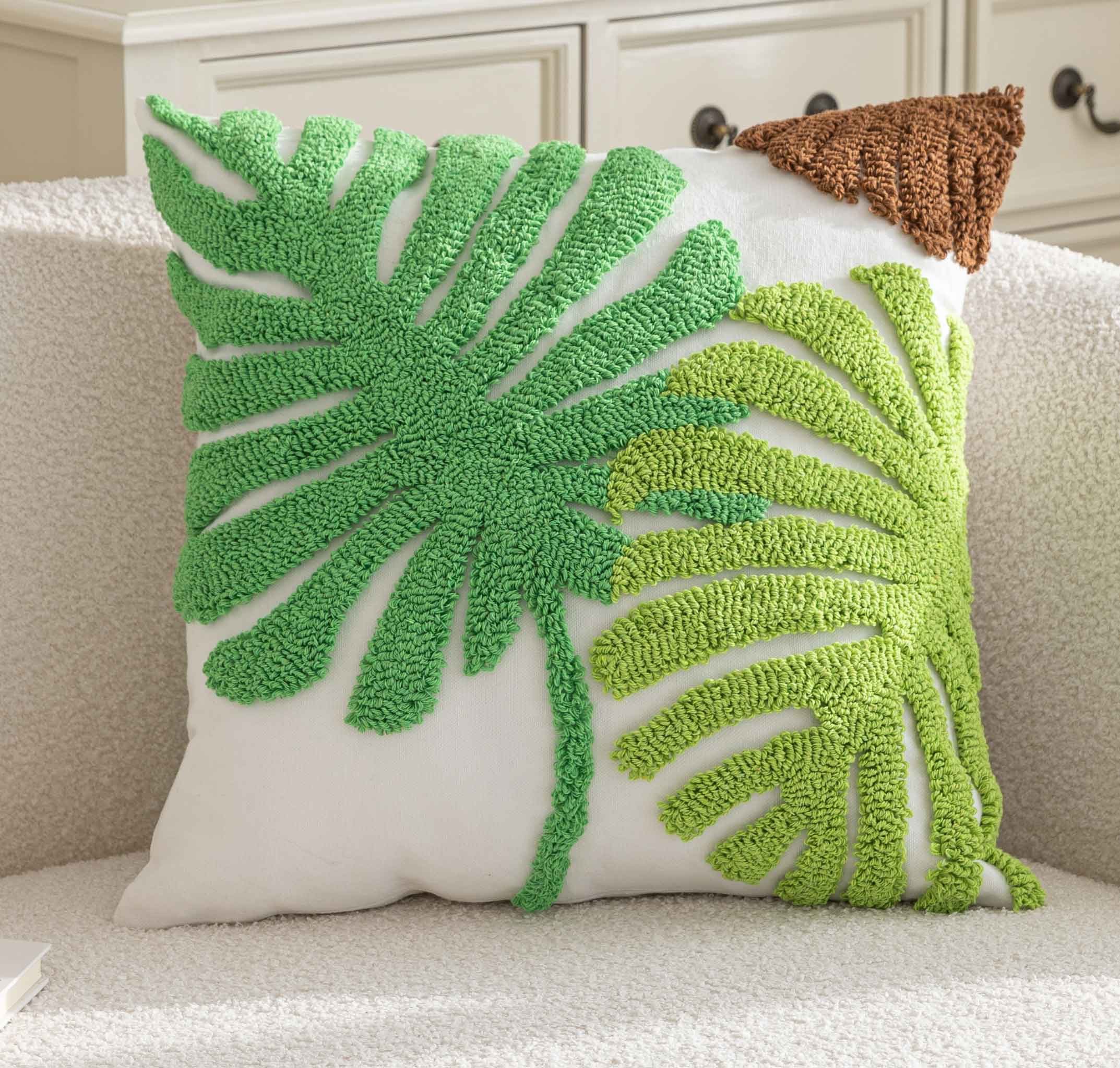 Gardinenbox Kissenhülle, (1 Stück), LxB 45x45 cm Grün Monstera Frottee Leinenstoff 202490K