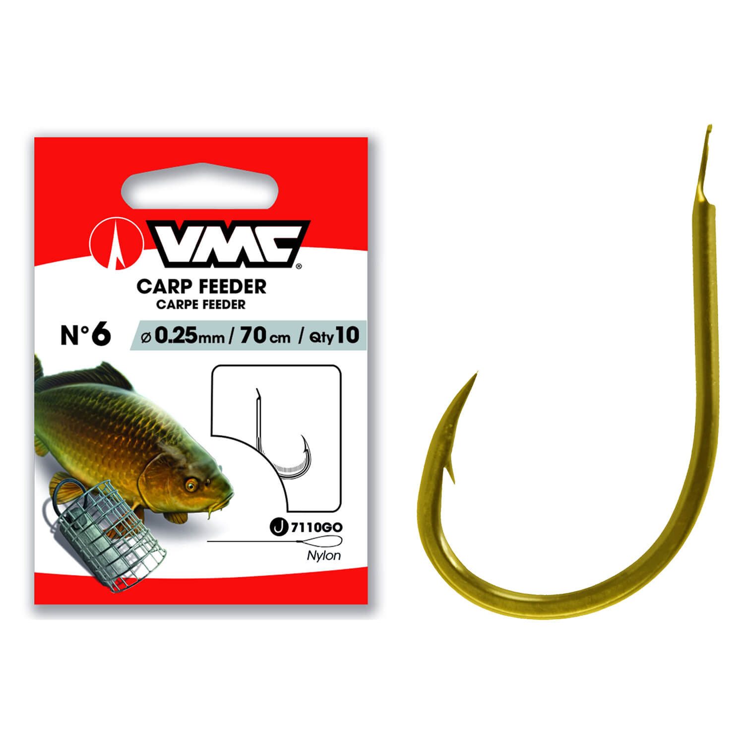Karpfenhaken VMC Feeder Karpfenhaken 7110 Vorfachhaken Spirale Gold 70cm