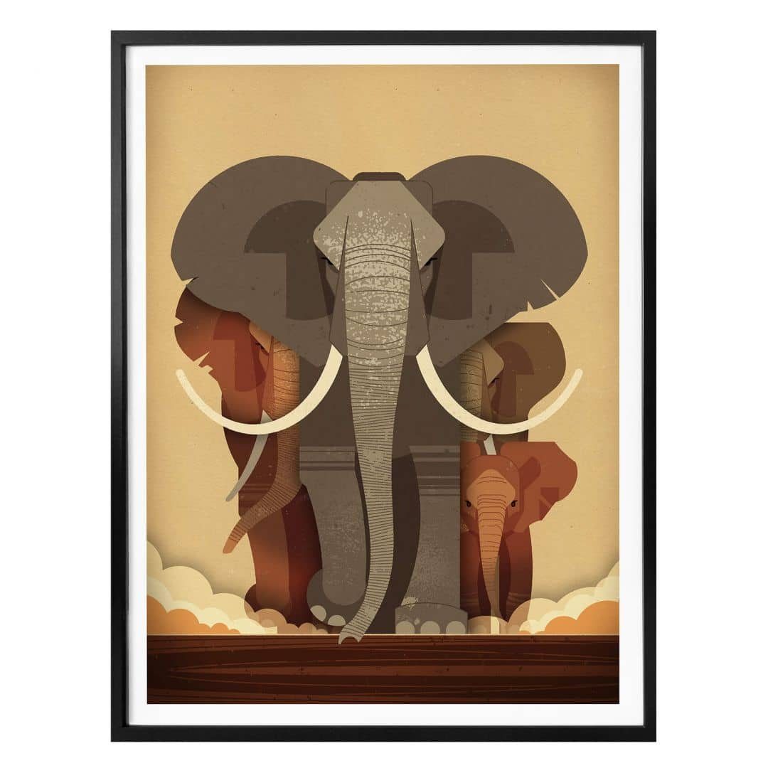 K&L Wall Art Poster Poster Braun Safari Afrika Deko Elefant Herde Elephants,  Kinderzimmer Wandbild modern | Poster