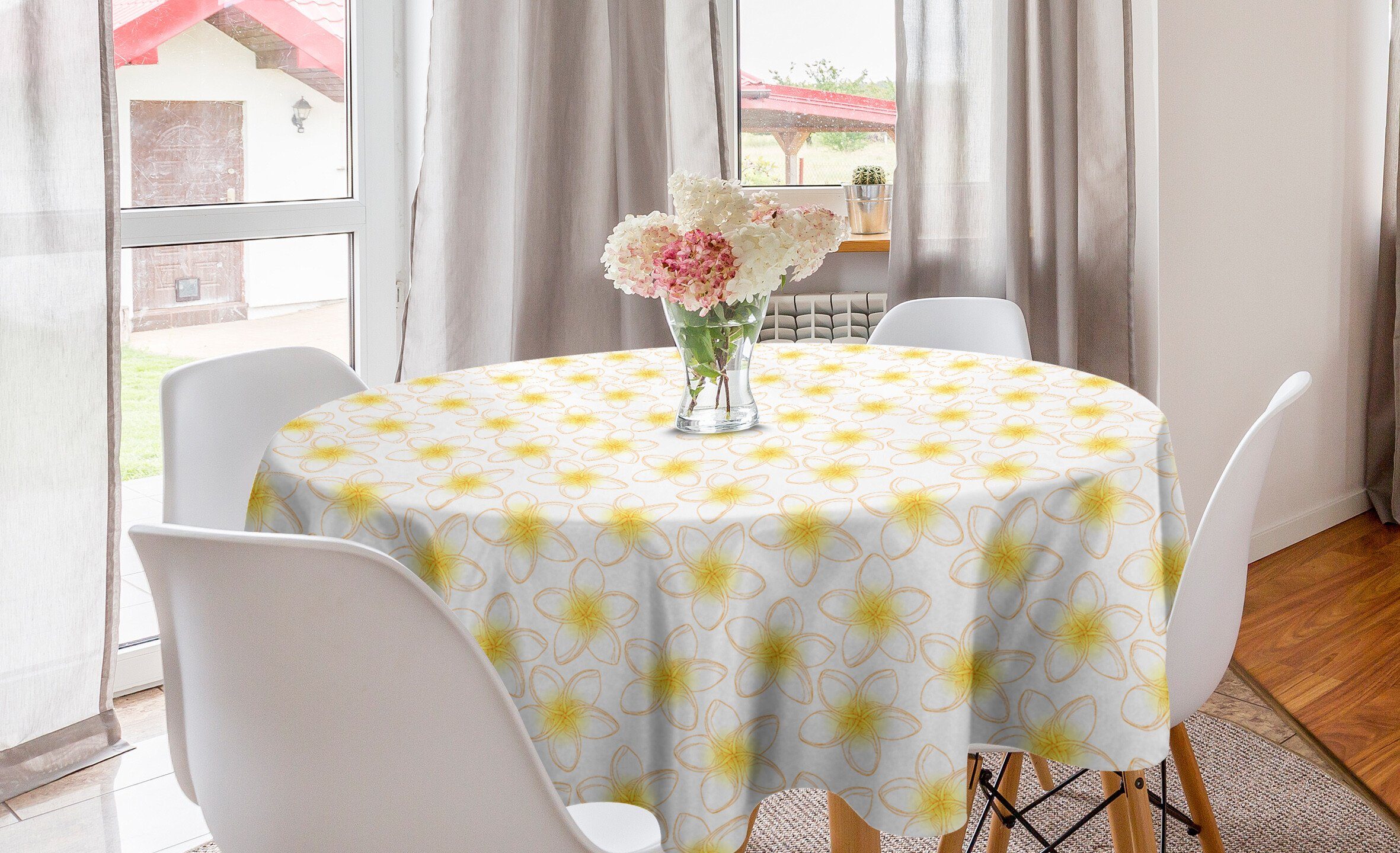 Abakuhaus Tischdecke Kreis Tischdecke Abdeckung Konturen Küche für Blumen Dekoration, Esszimmer Frangipanis mit