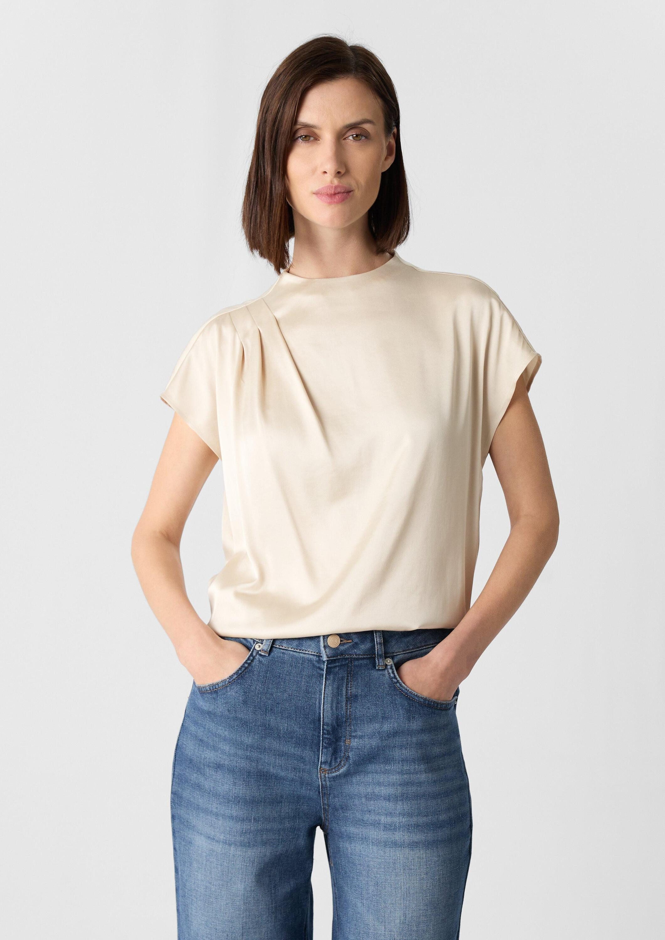 comma Kurzarmbluse Bluse Satinierte Bluse mit überschnittener Schulter und günstig online kaufen