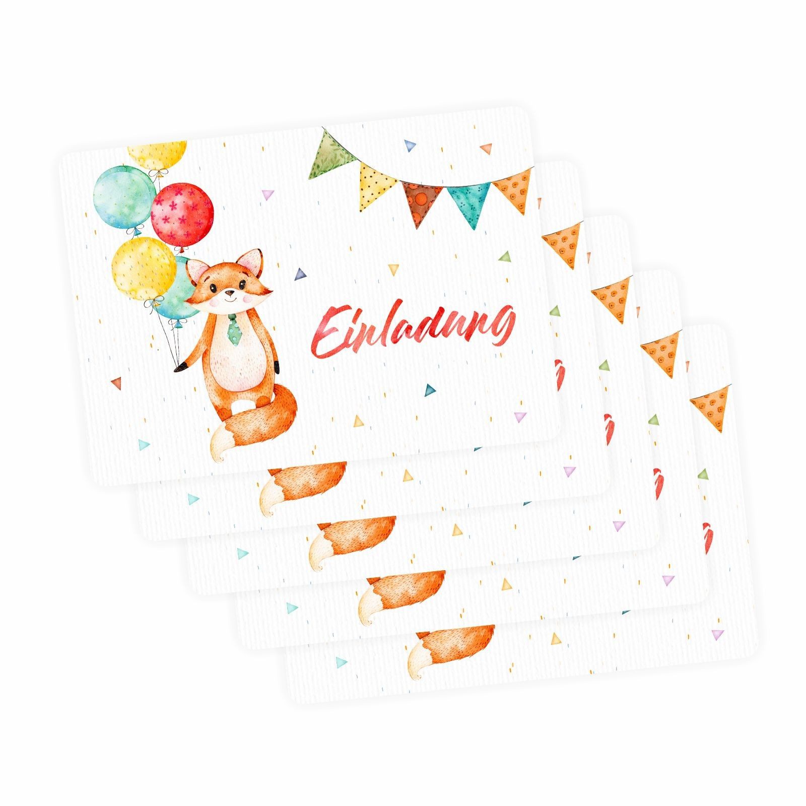 nikima Einladungskarten 10 Einladungskarten Fuchs Luftballons inkl. 10 Briefumschlägen