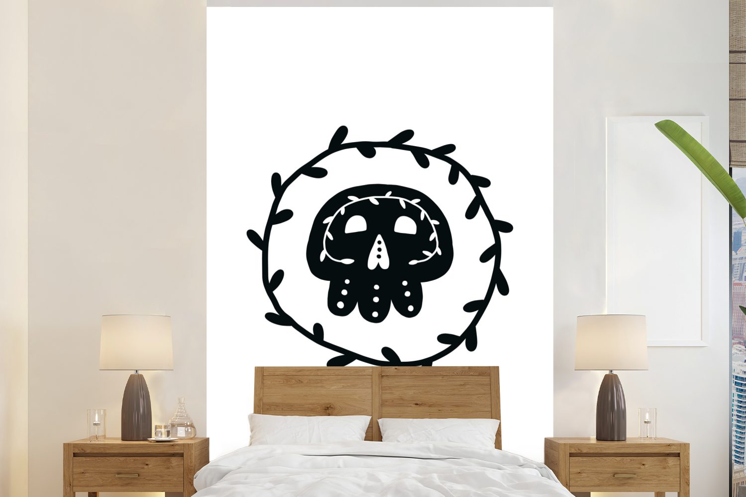 MuchoWow Fototapete Totenkopf - Schwarz - Weiß - Halloween - Jungen - Mädchen - Baby, Matt, bedruckt, (3 St), Montagefertig Vinyl Tapete für Wohnzimmer, Wandtapete