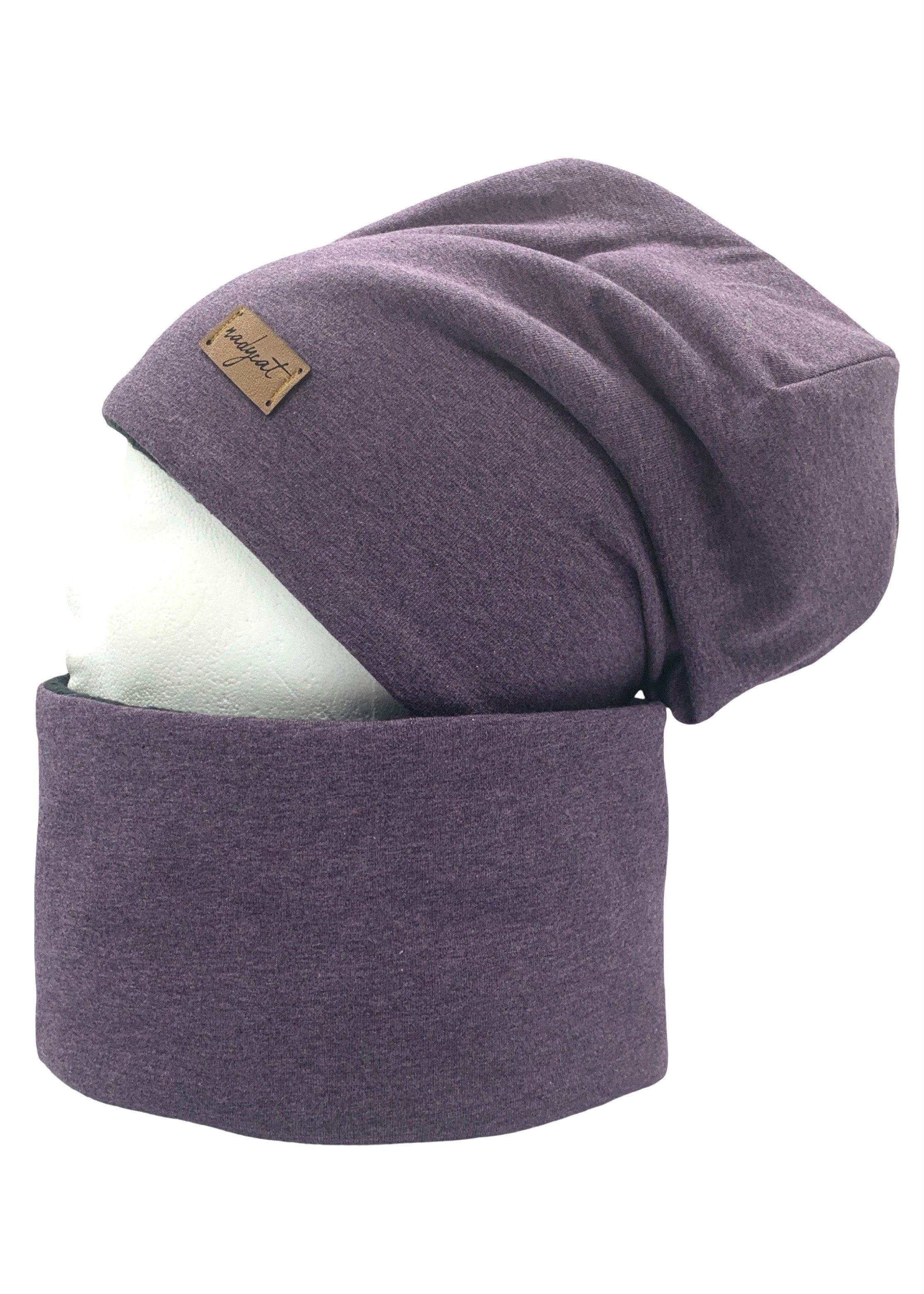 nadycat Beanie VIOLETT meliert UNI (2-St., Beanie mit passendem Loop) handgefertigt aus der Lausitz