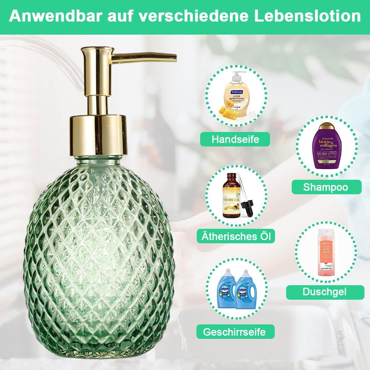 Jormftte Seifenspender Seifenspender Nachfüllbarer Flüssigseifenspender,für Grün Shampoo-Lotion