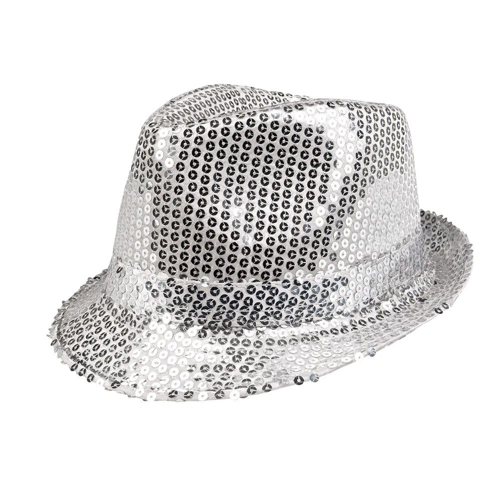 Boland Kostüm Pailletten-Hut glitzernd Popstar Hut silberfarben für Karneval Disco, farbenfrohes Basic-Accessoire für Karneval, Disco und Festivals