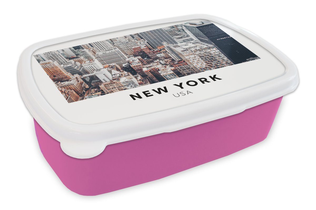 Kunststoff York - Mädchen, New Amerika rosa Architektur, Kunststoff, Brotbox Lunchbox für Kinder, Erwachsene, (2-tlg), Brotdose - Snackbox, MuchoWow