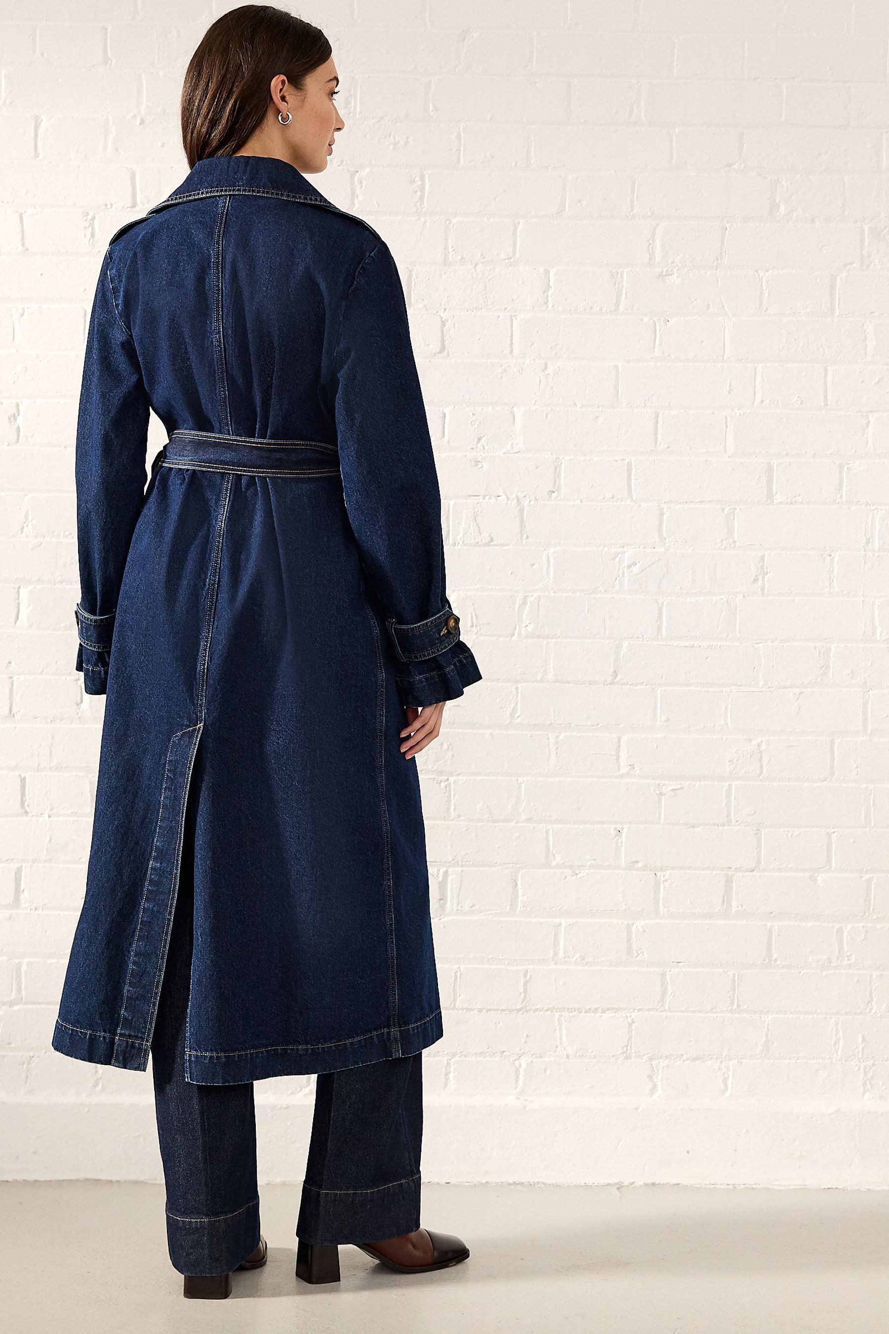 Next Jeansjacke Zweireihiger Denim-Trenchcoat 100 % Baumwolle günstig online kaufen