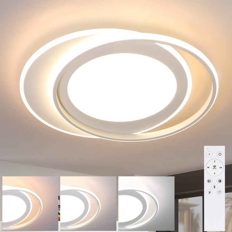 ZMH LED Deckenleuchte Modern Doppelter Ring Desgin Acryl-Lampe mit Fernbedienung, LED fest integriert, warmweiß-kaltweiß, Weiß, 66W